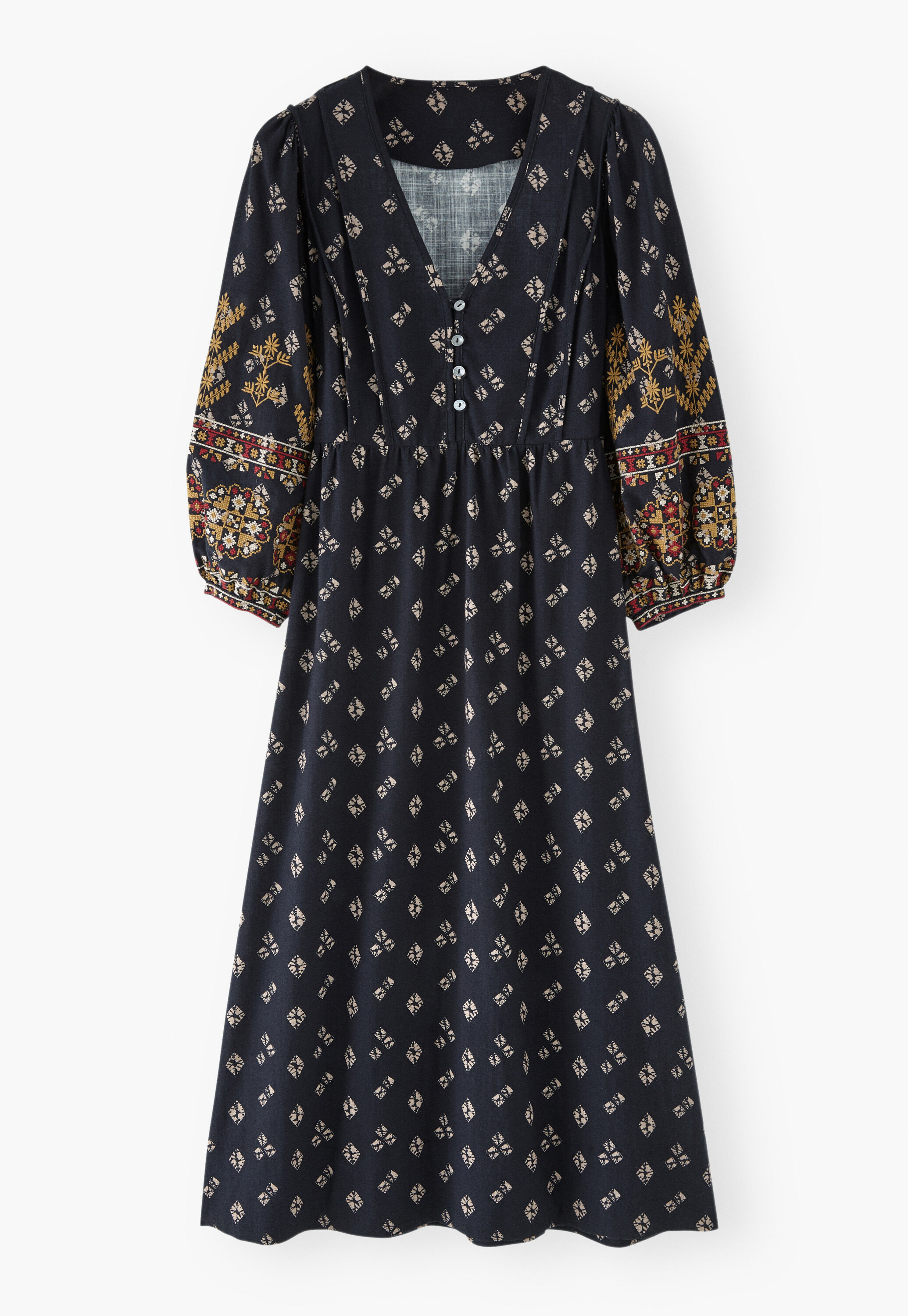 Embroidered printed dress, Midnight, large
