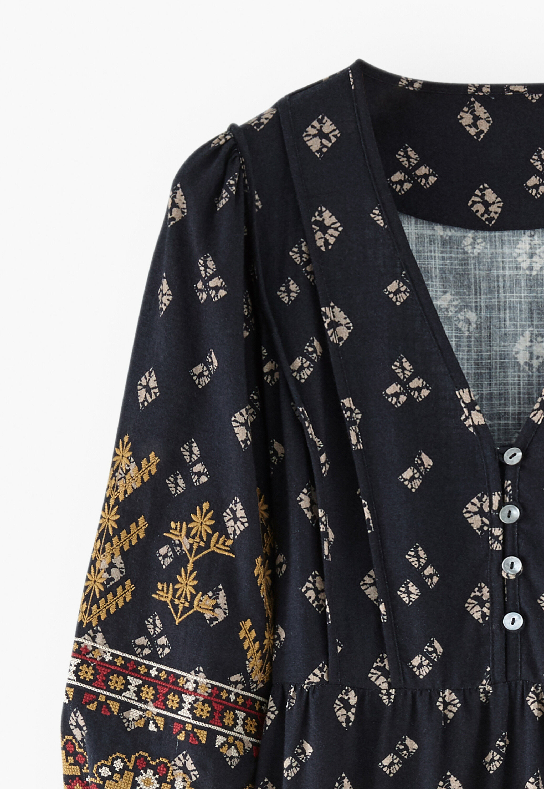 Embroidered printed dress, Midnight, large