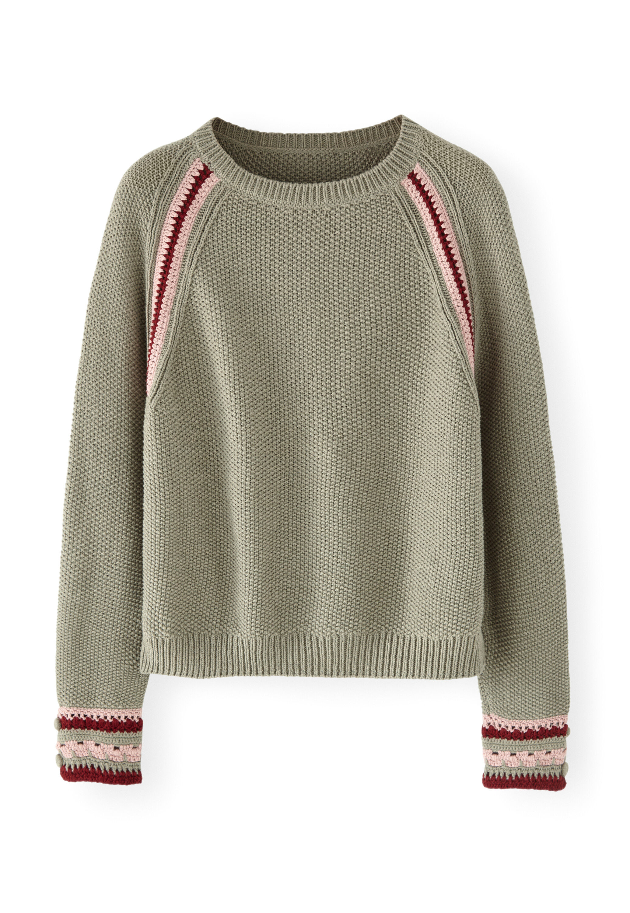 Crochet-detail sweater, Sage rose, large