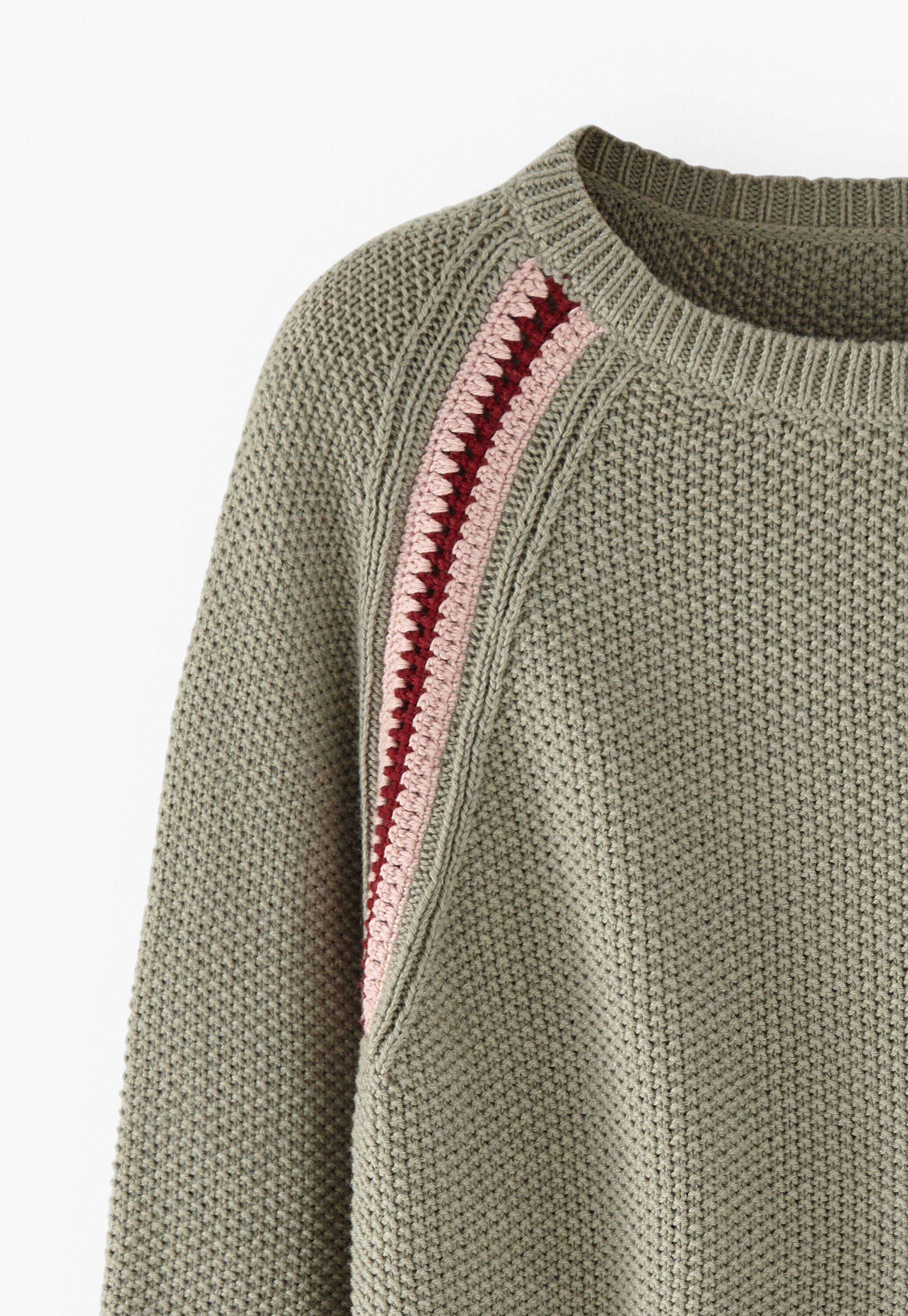 Crochet-detail sweater, Sage rose, large