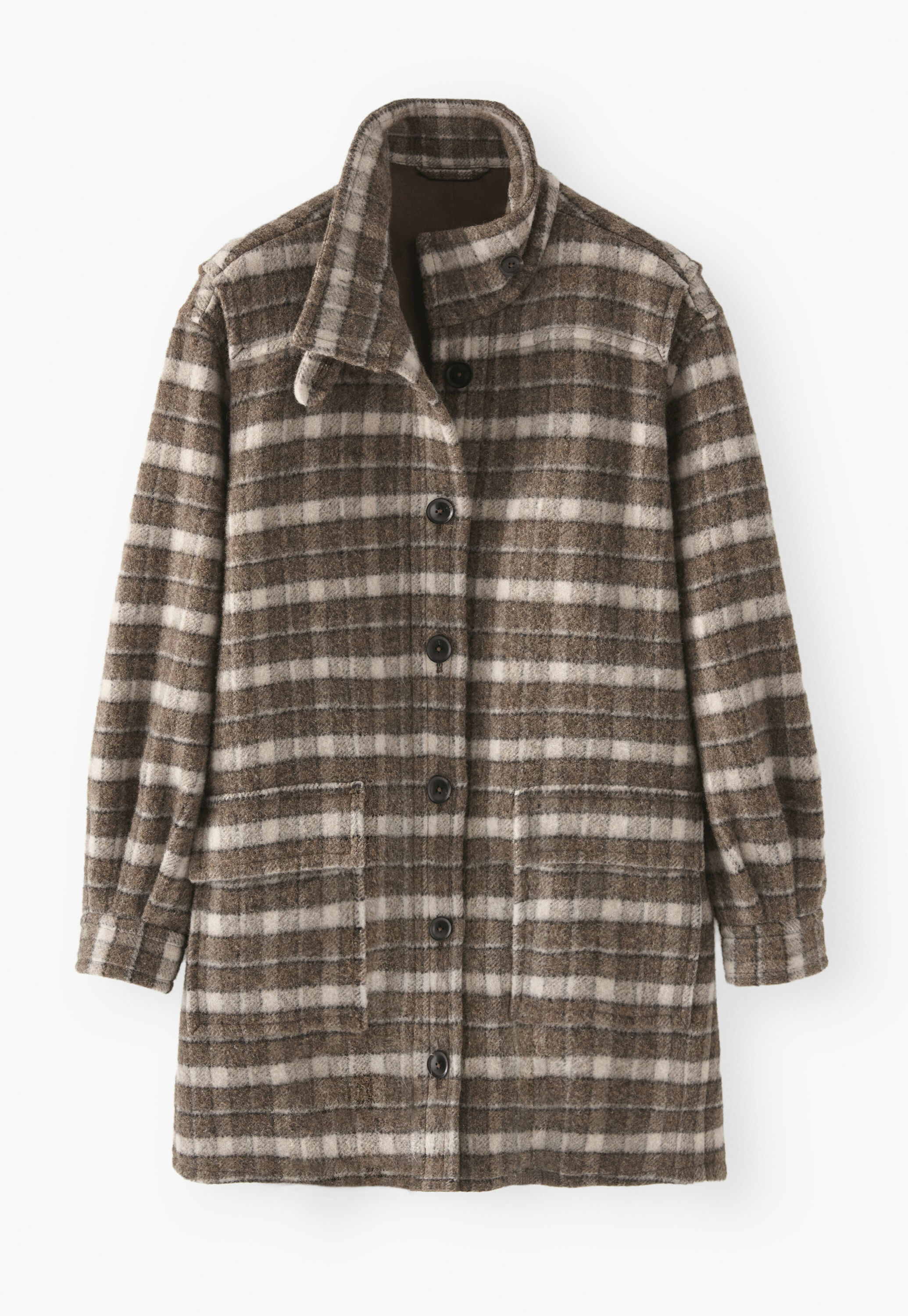 Checked coat, Olive brown, large