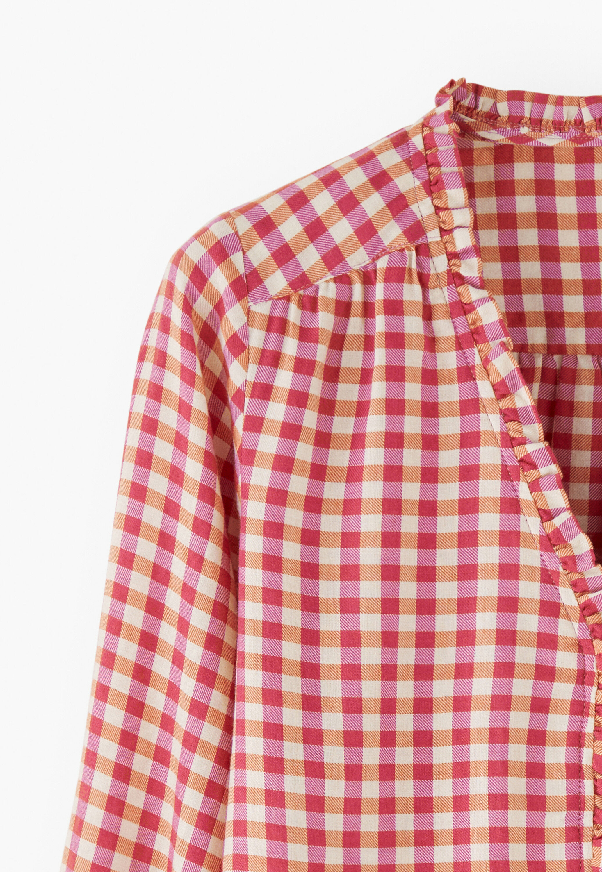 Frill gingham blouse, Berry orange, large