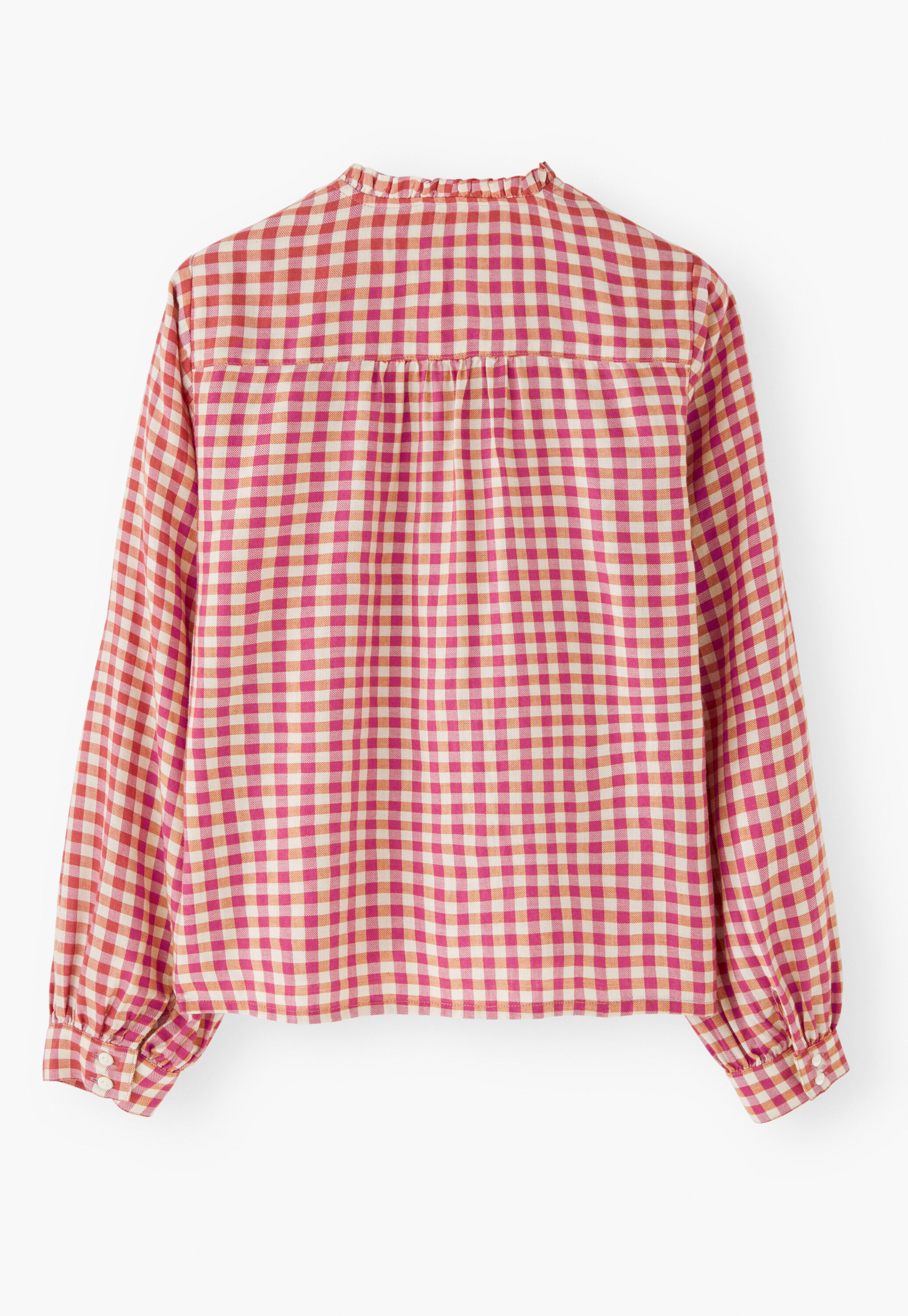 Frill gingham blouse, Berry orange, large