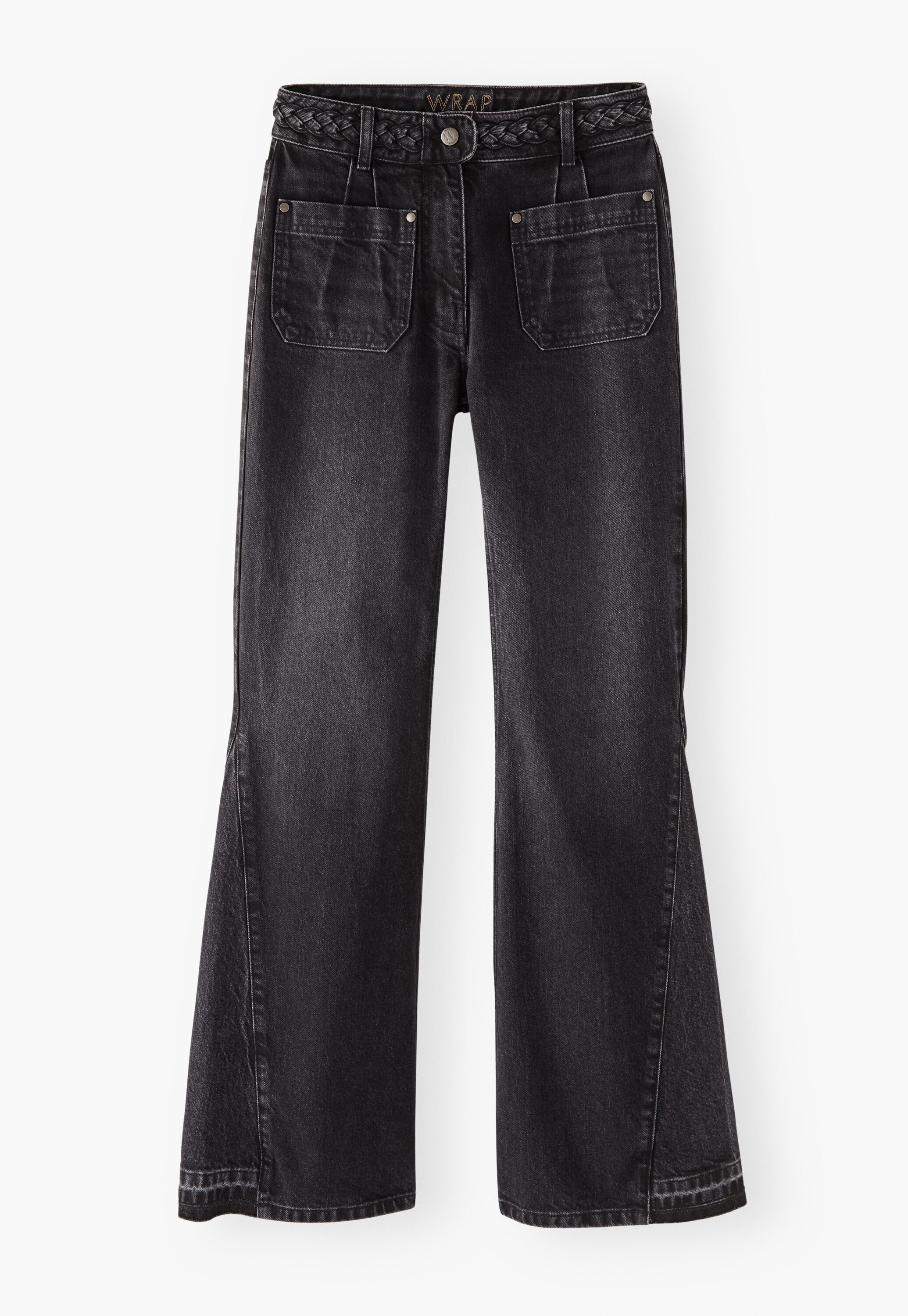 Mixed wash flare jeans, Washed black, large
