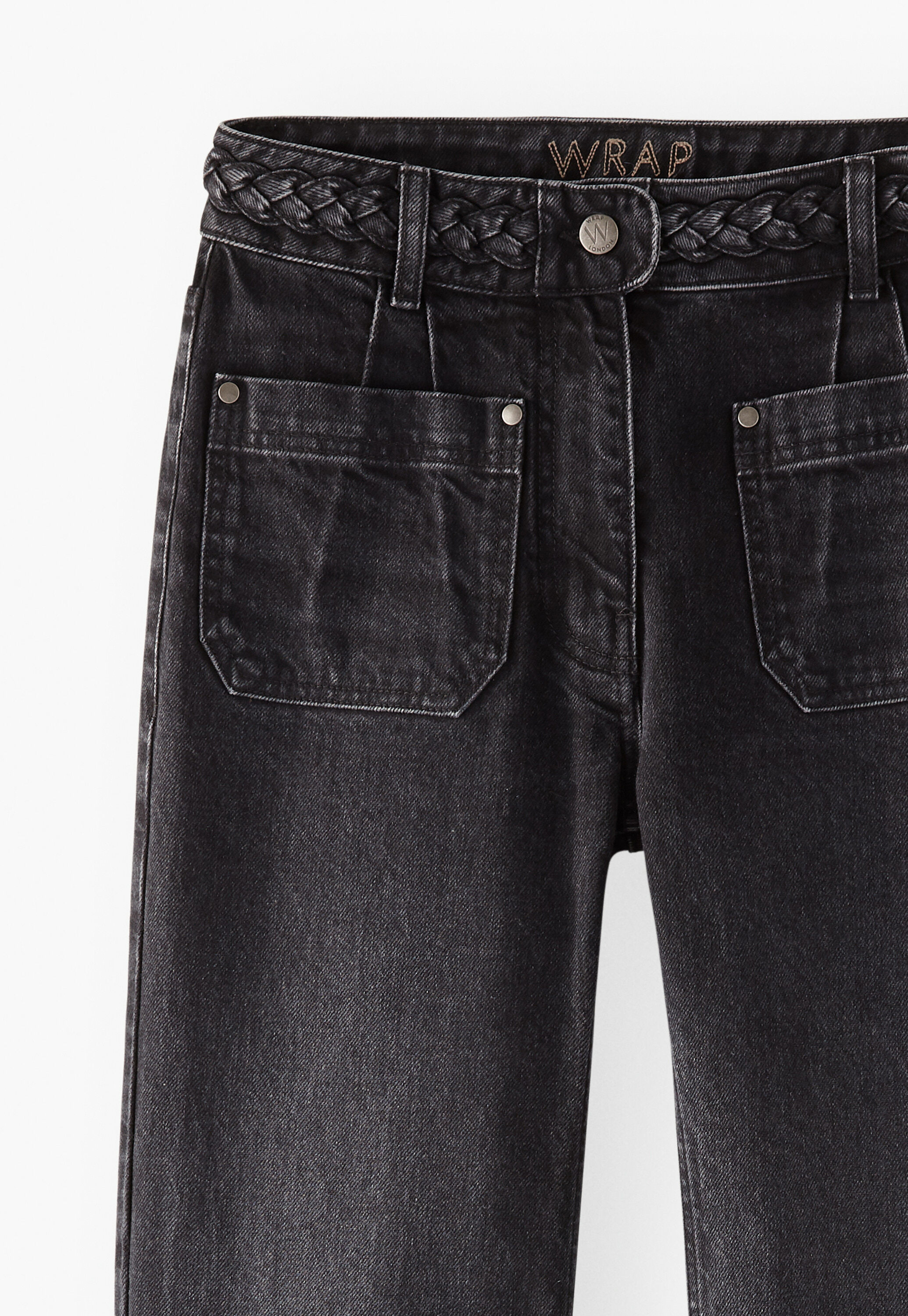 Mixed wash flare jeans, Washed black, large