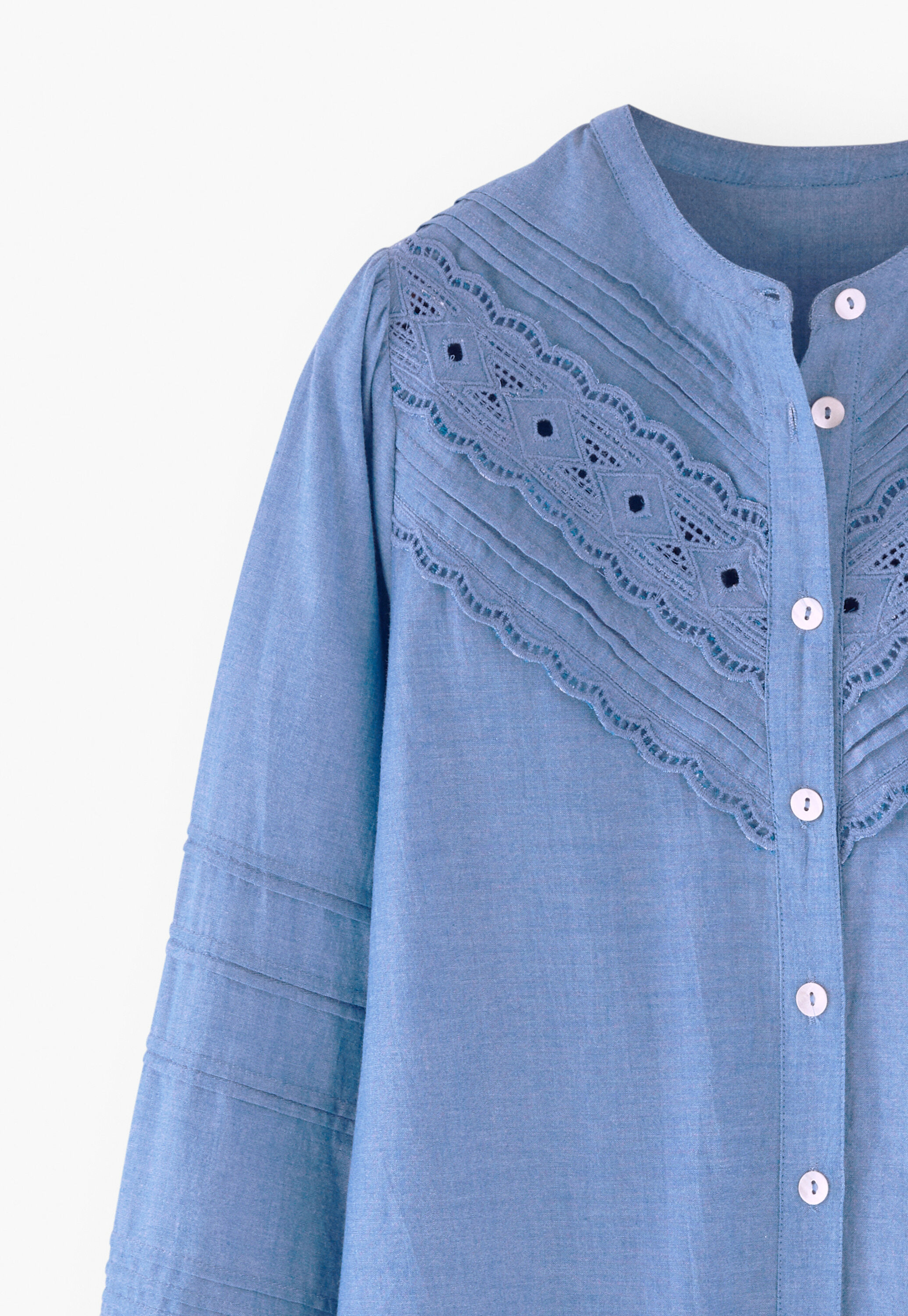 Chambray pintuck blouse