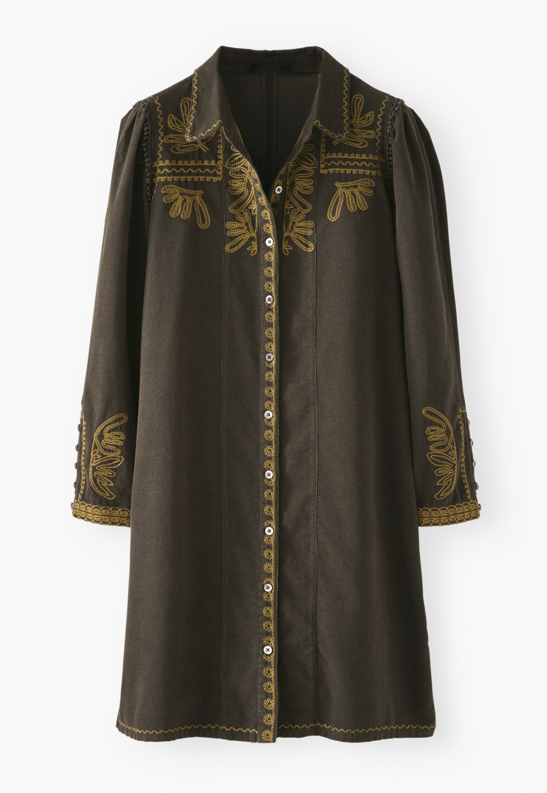 Embroidered cord shift dress