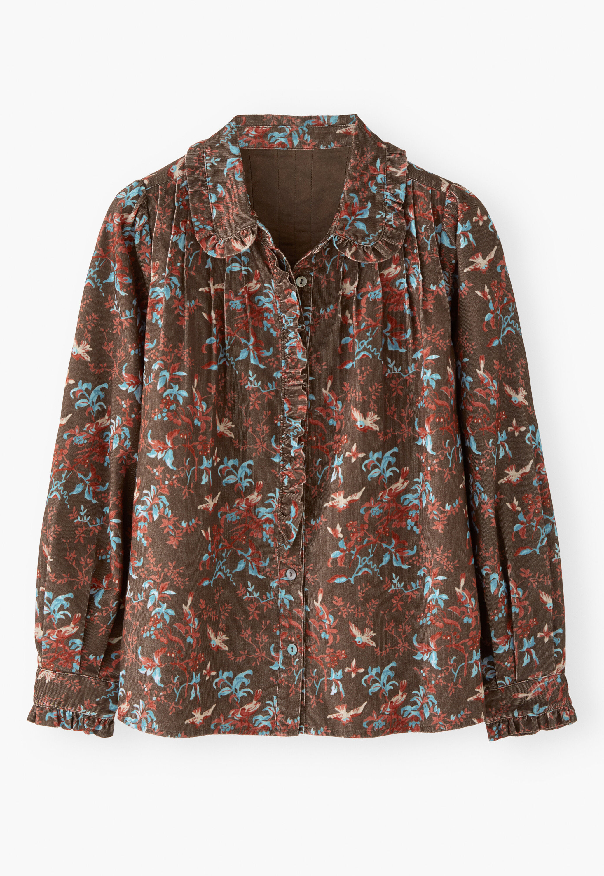Printed pleated cord blouse, Raspberry espresso, large