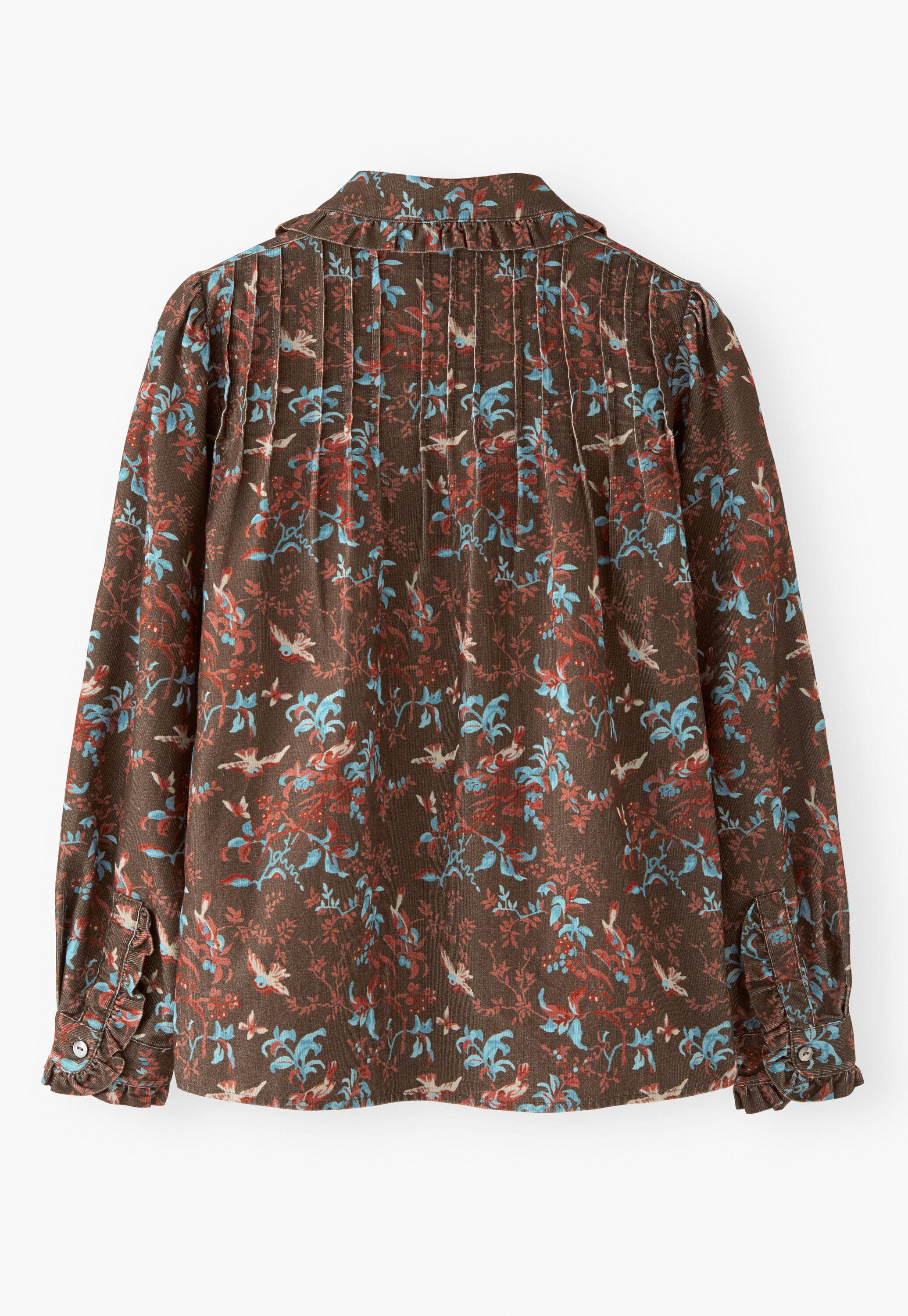 Printed pleated cord blouse, Raspberry espresso, large