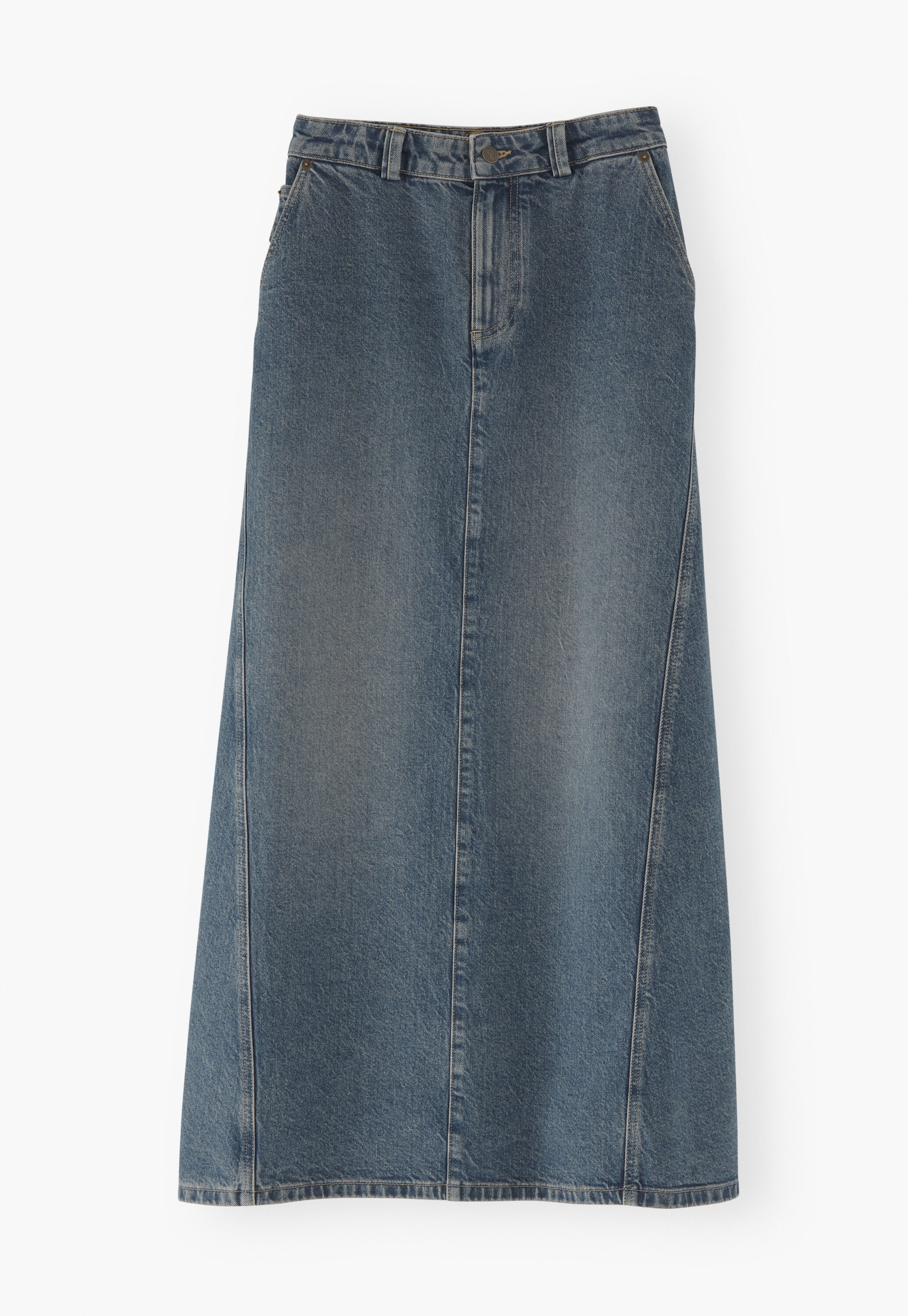 Darted denim skirt, Marine blue, large
