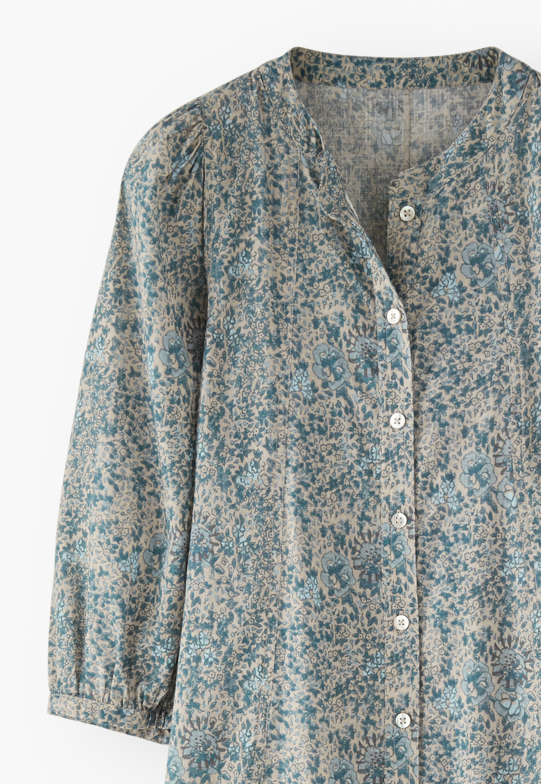 Boho border-placement dress, Blue stone, large