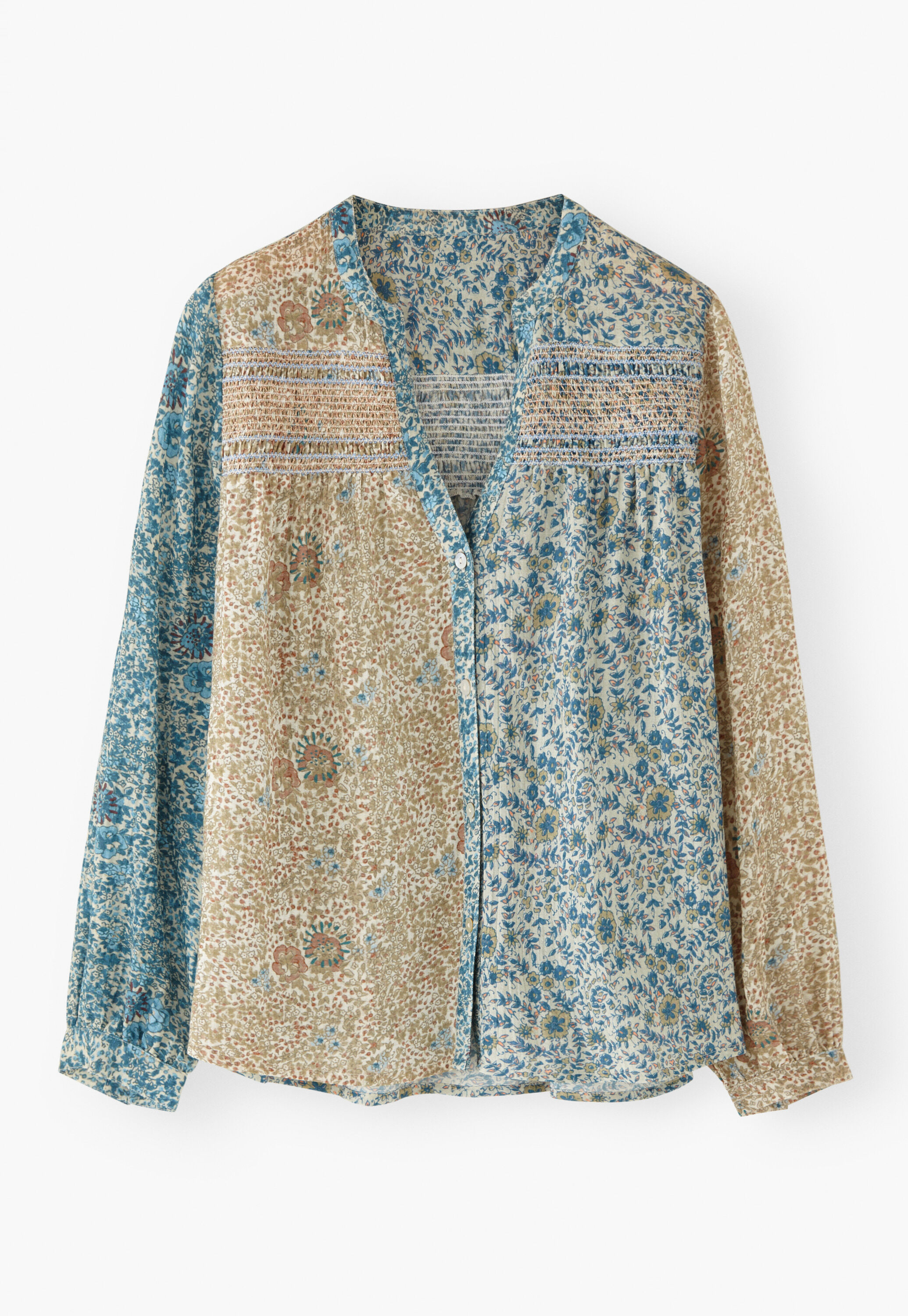Printed shirring blouse
