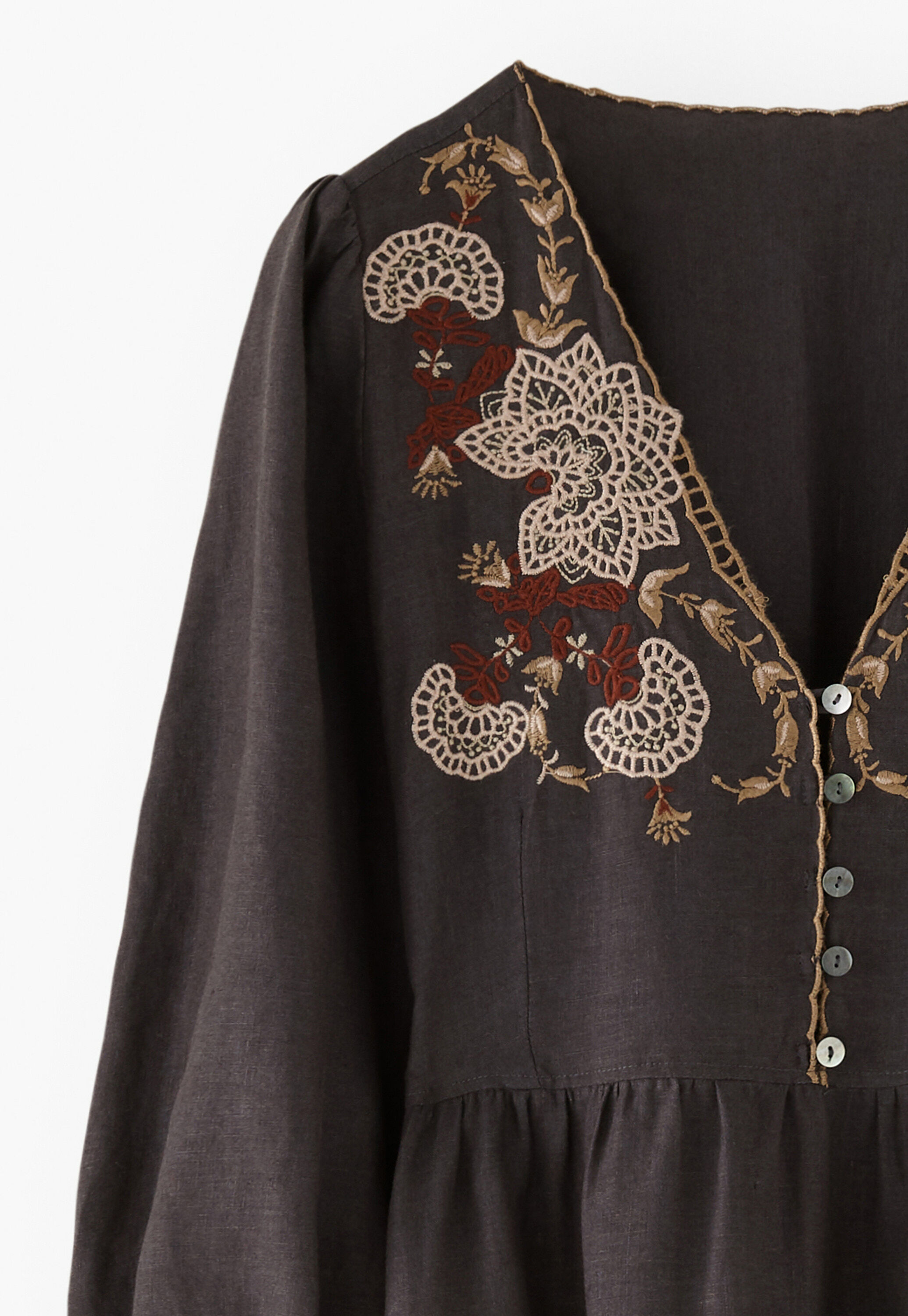 Cutwork embroidery dress, Charcoal, large