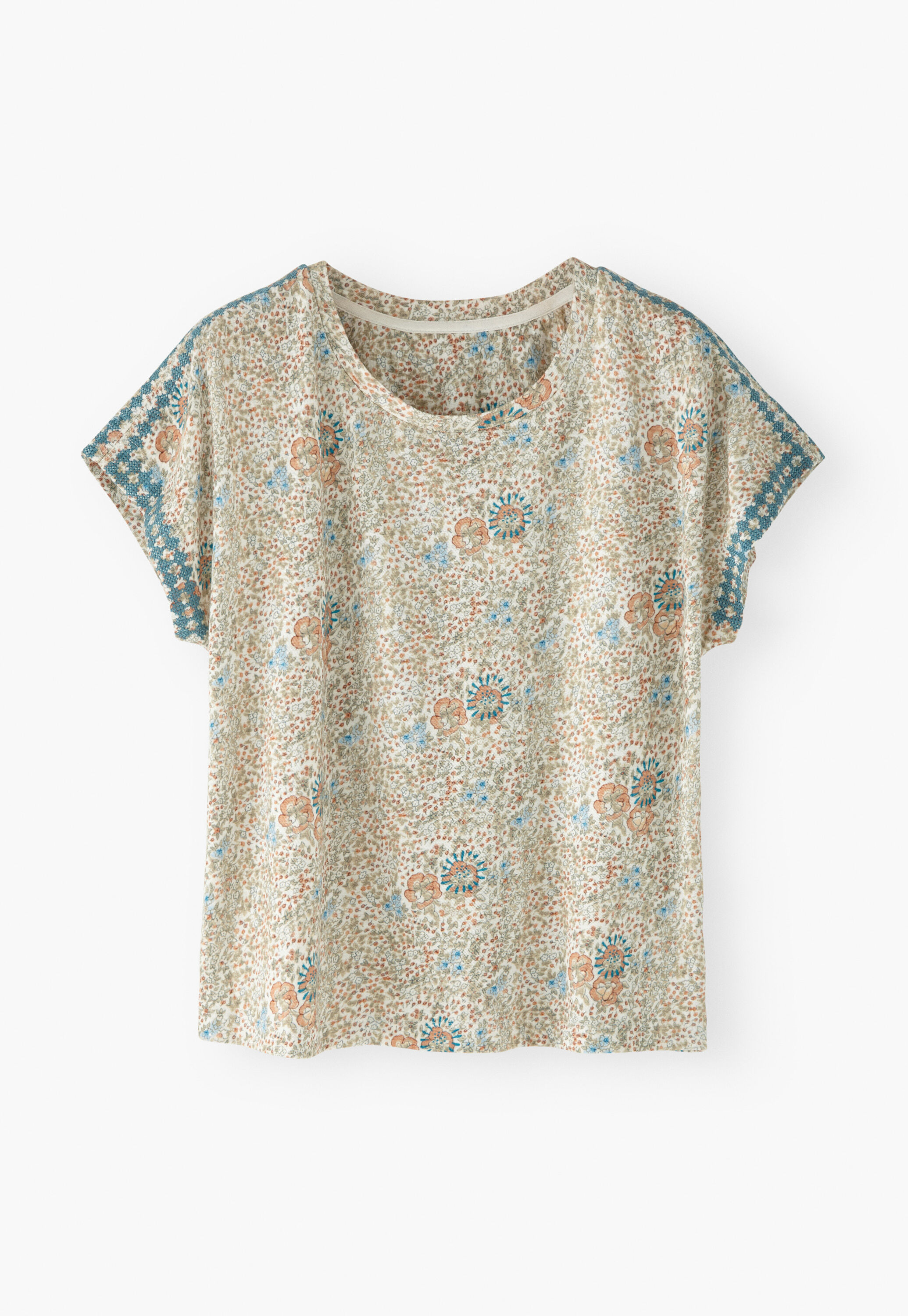 Printed embroidered-detail top