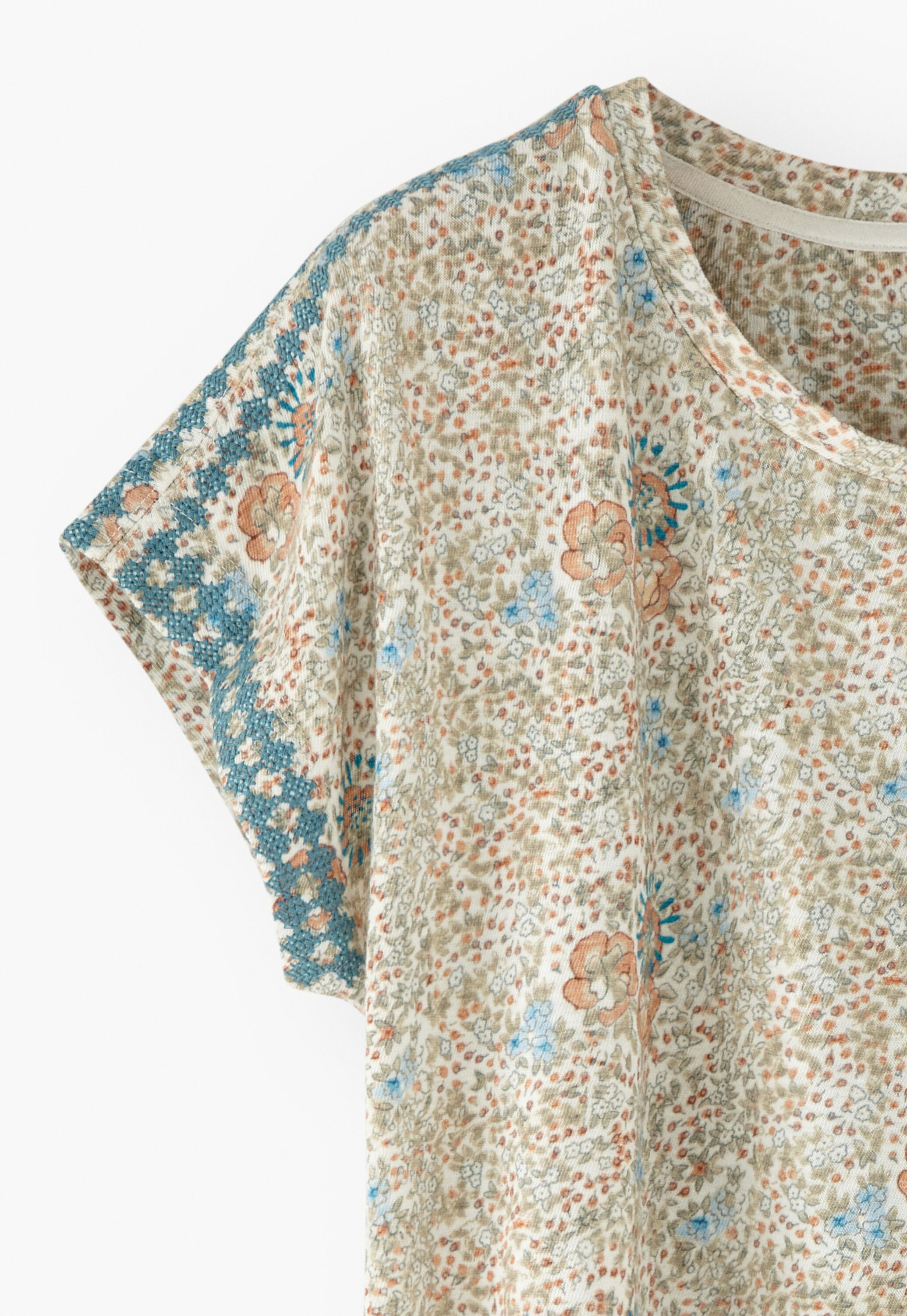 Printed embroidered-detail top
