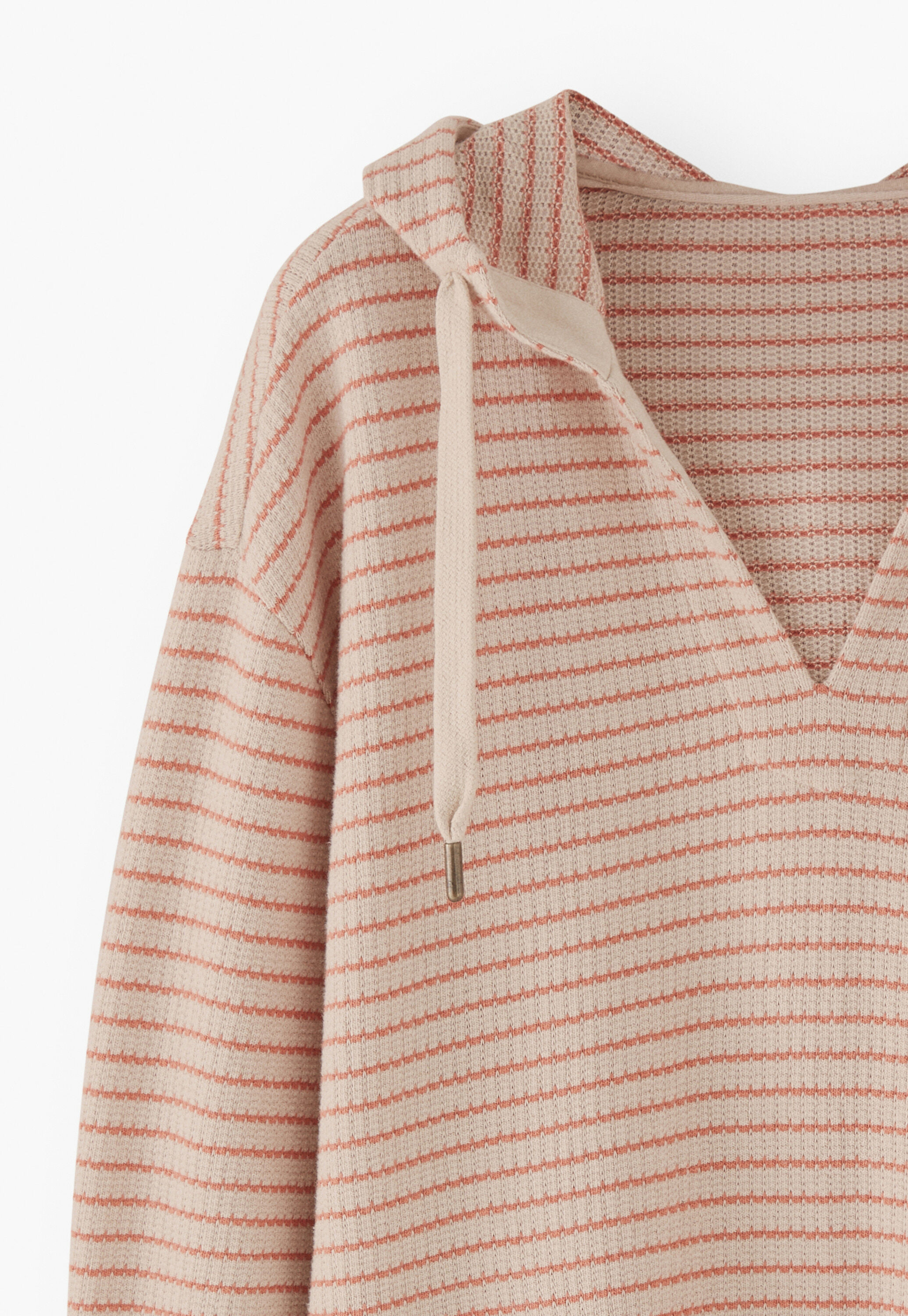 Textured striped hoodie, Parchment peach, large
