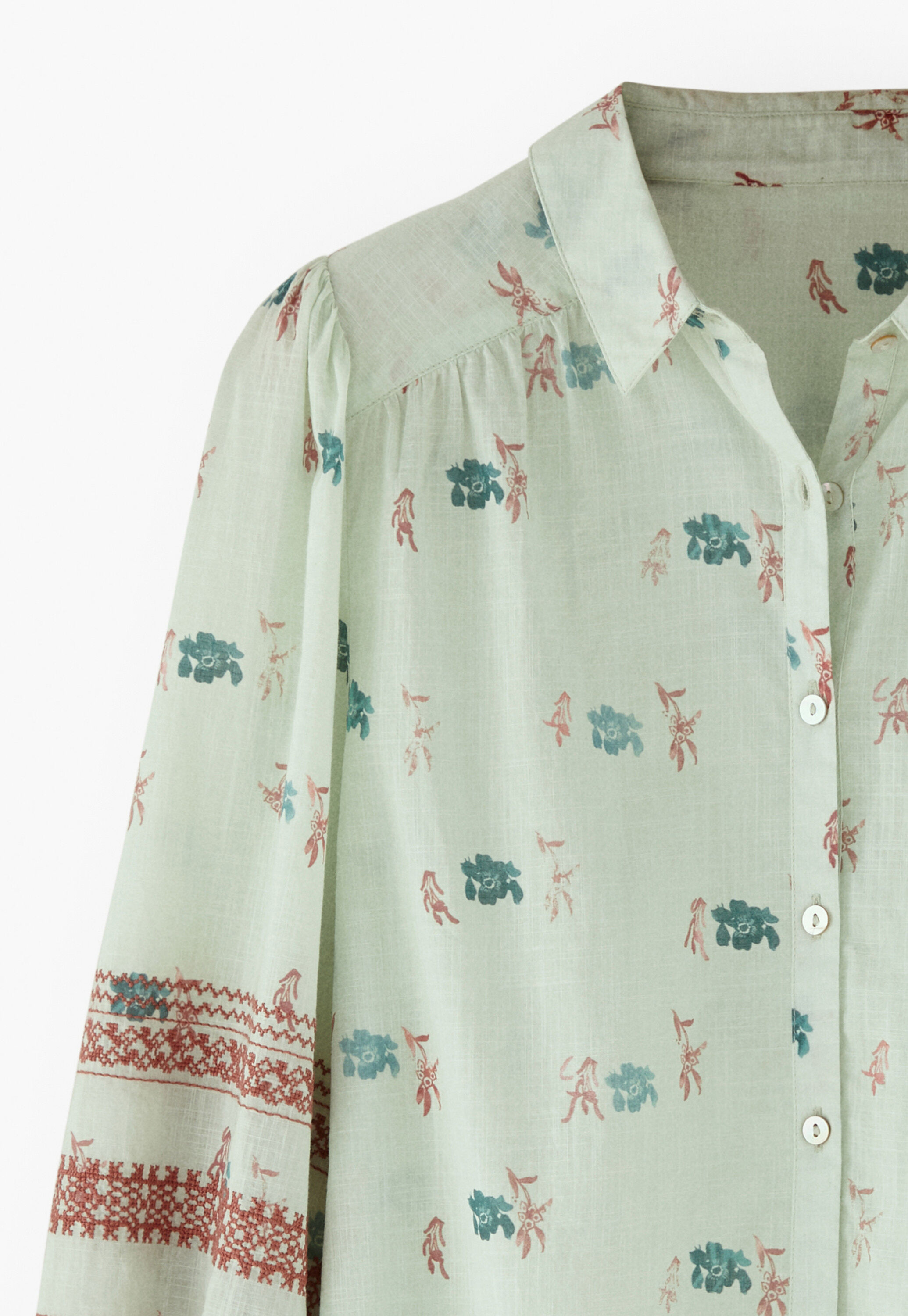 Embroidered printed blouse, Ice green, large