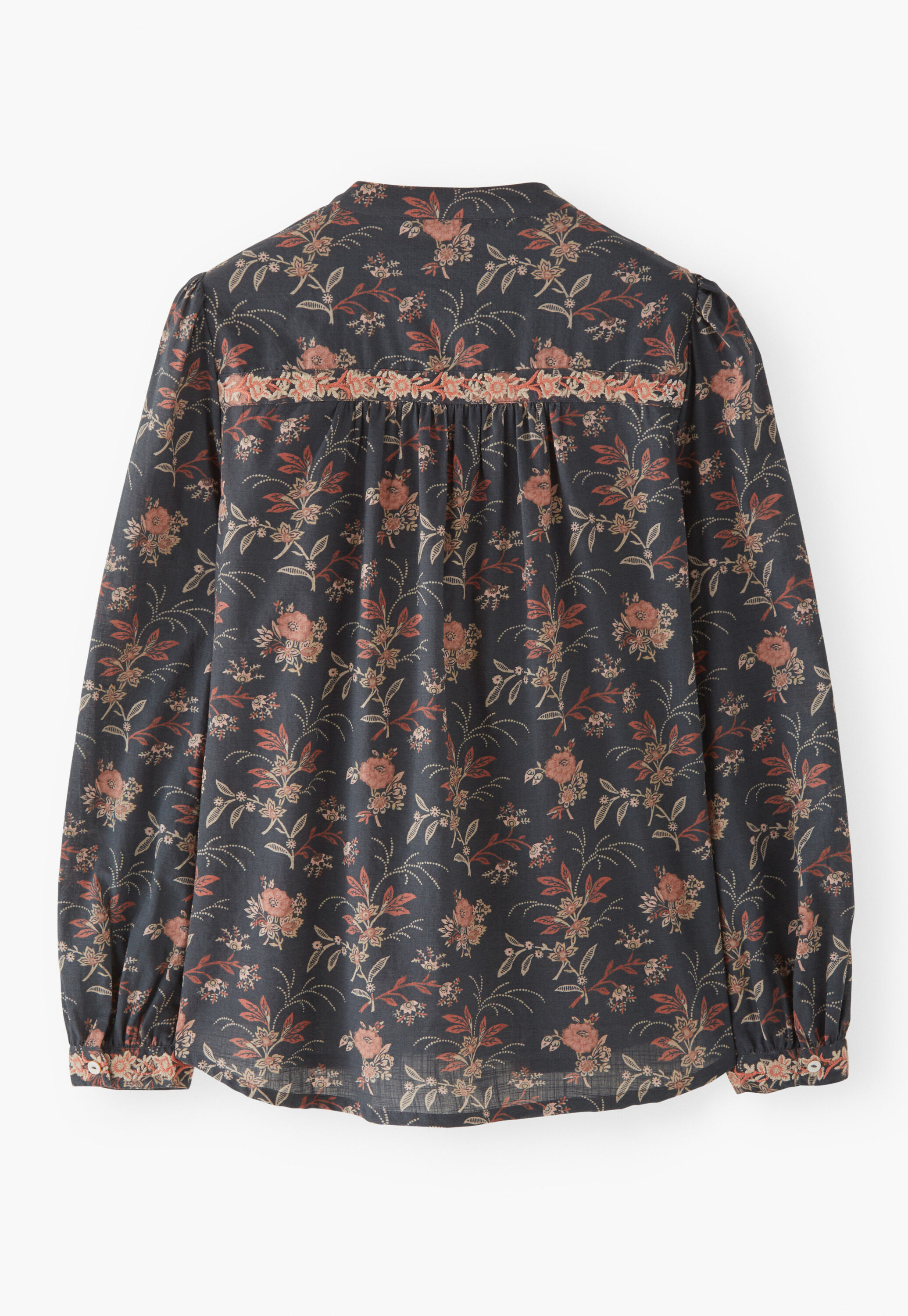 Embroidered printed blouse, Charcoal, large