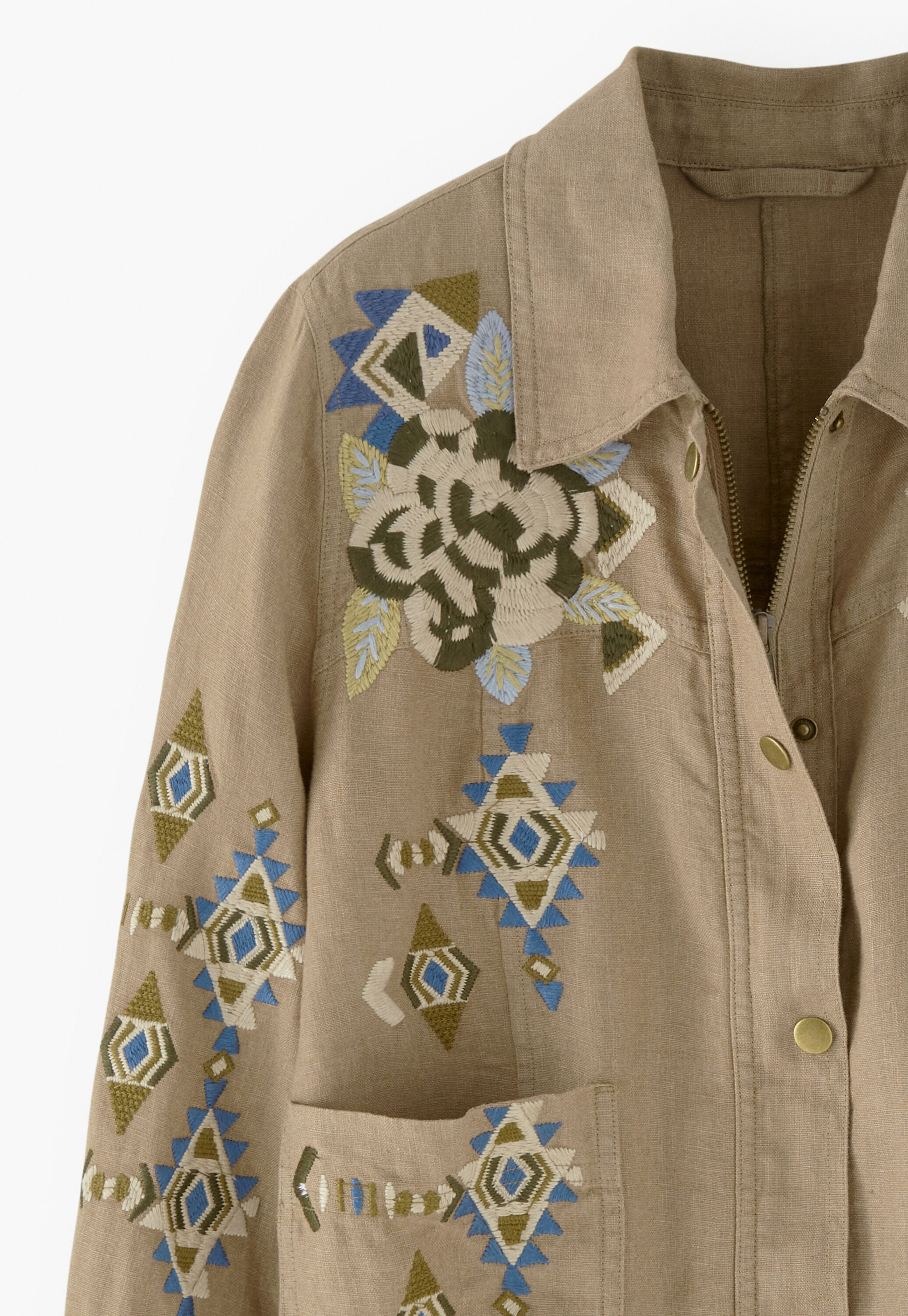 Embroidered jacket, Khaki, large