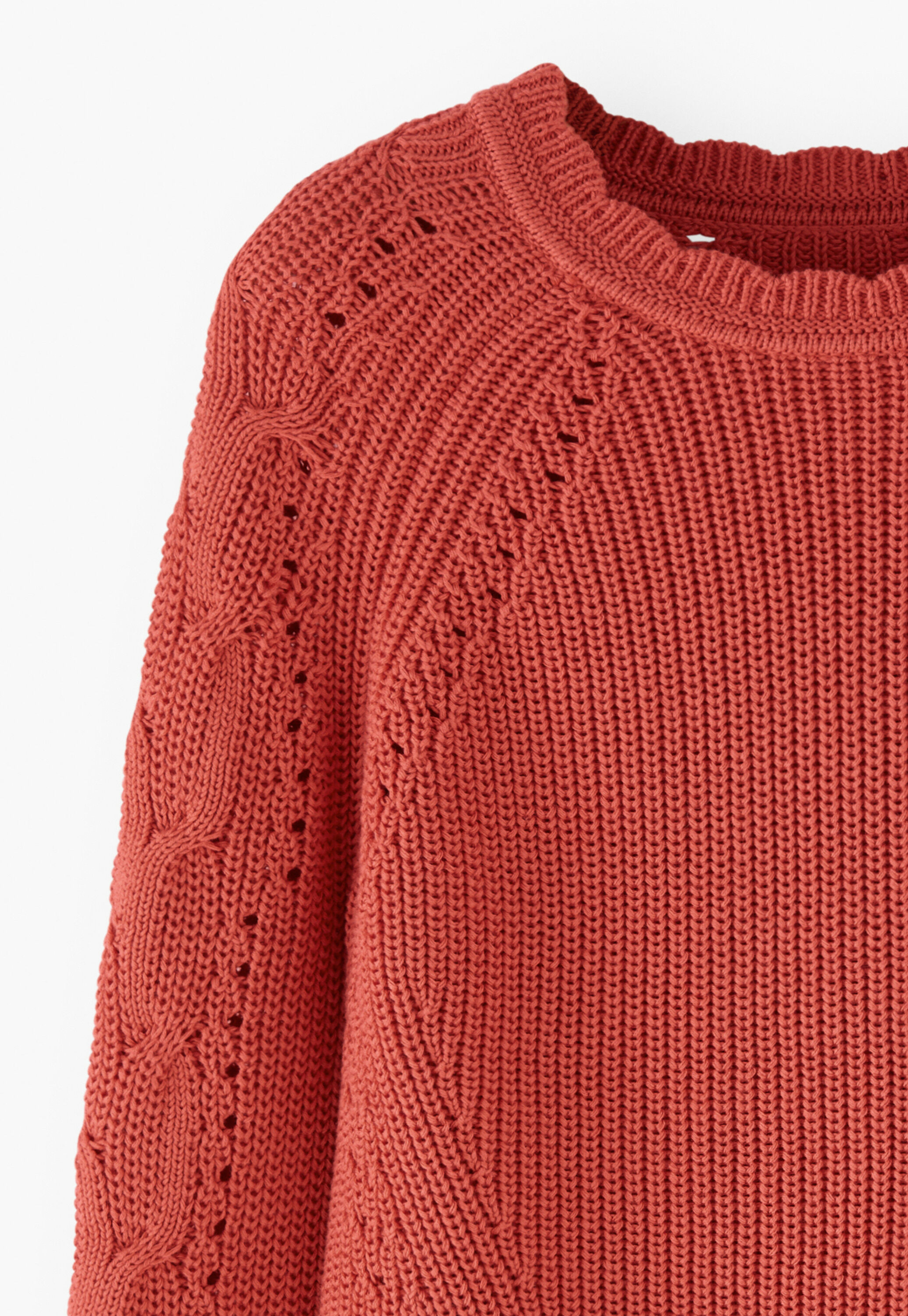 Cable-sleeve sweater, Strawberry, large
