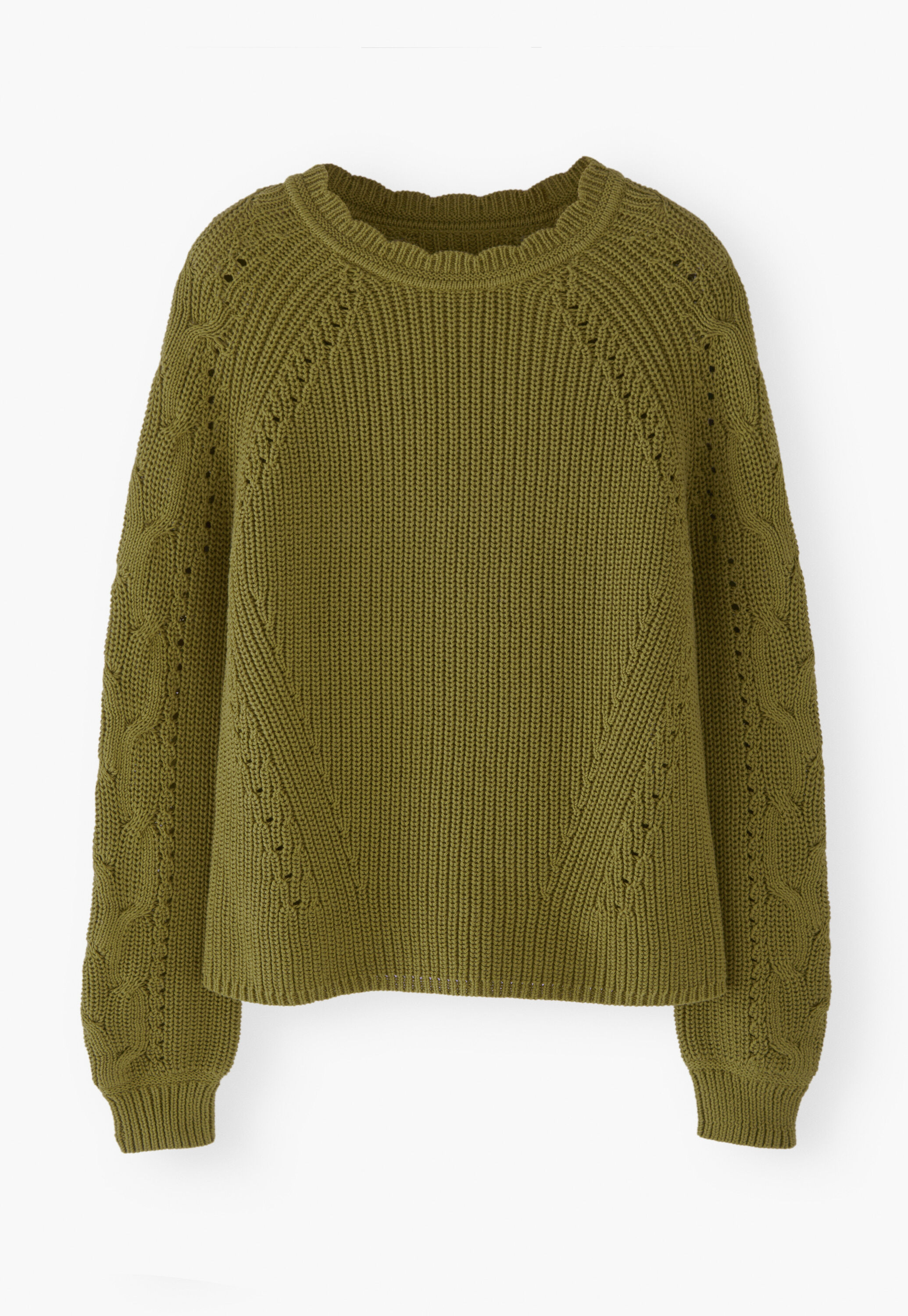 Cable-sleeve sweater, Dark lime, large