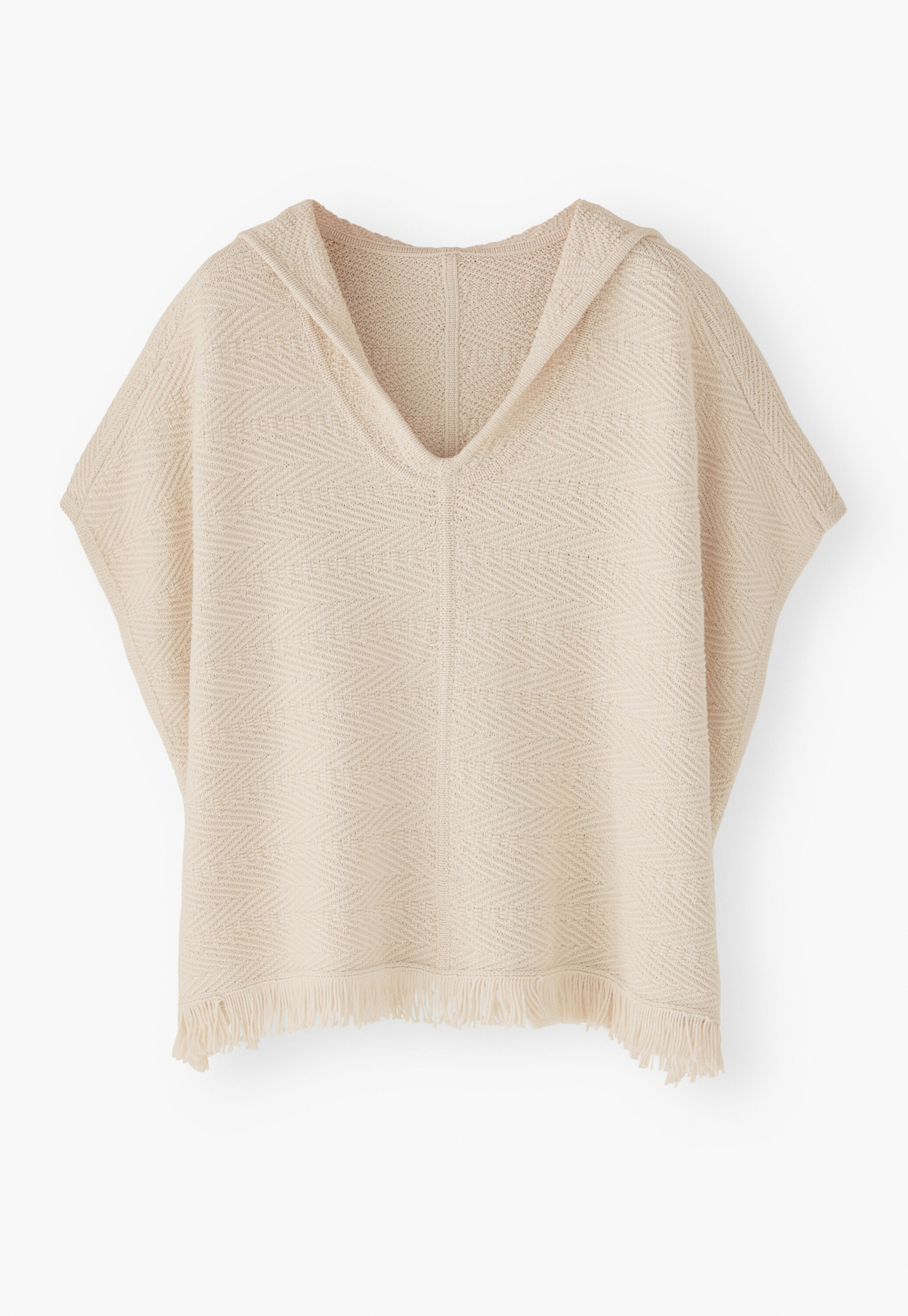Herringbone-stitch hooded poncho