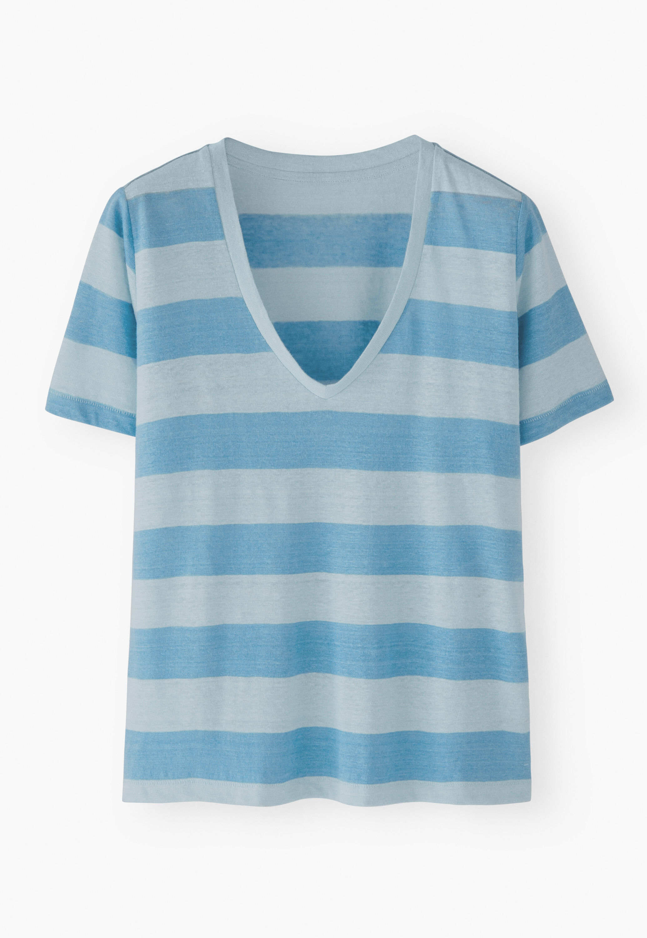 Striped V-neck t-shirt, Blue chambray, large