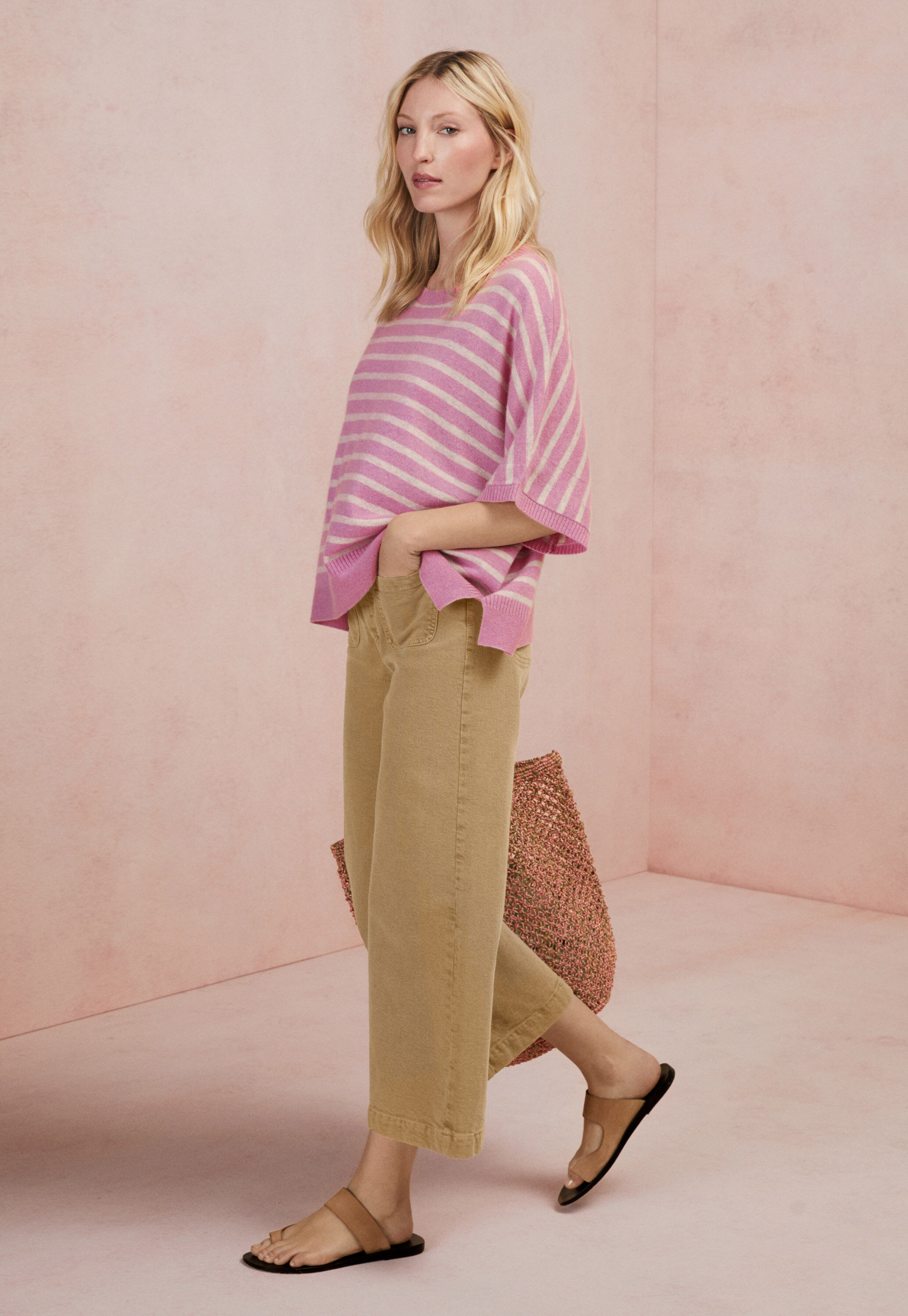 Striped poncho, Rose, large