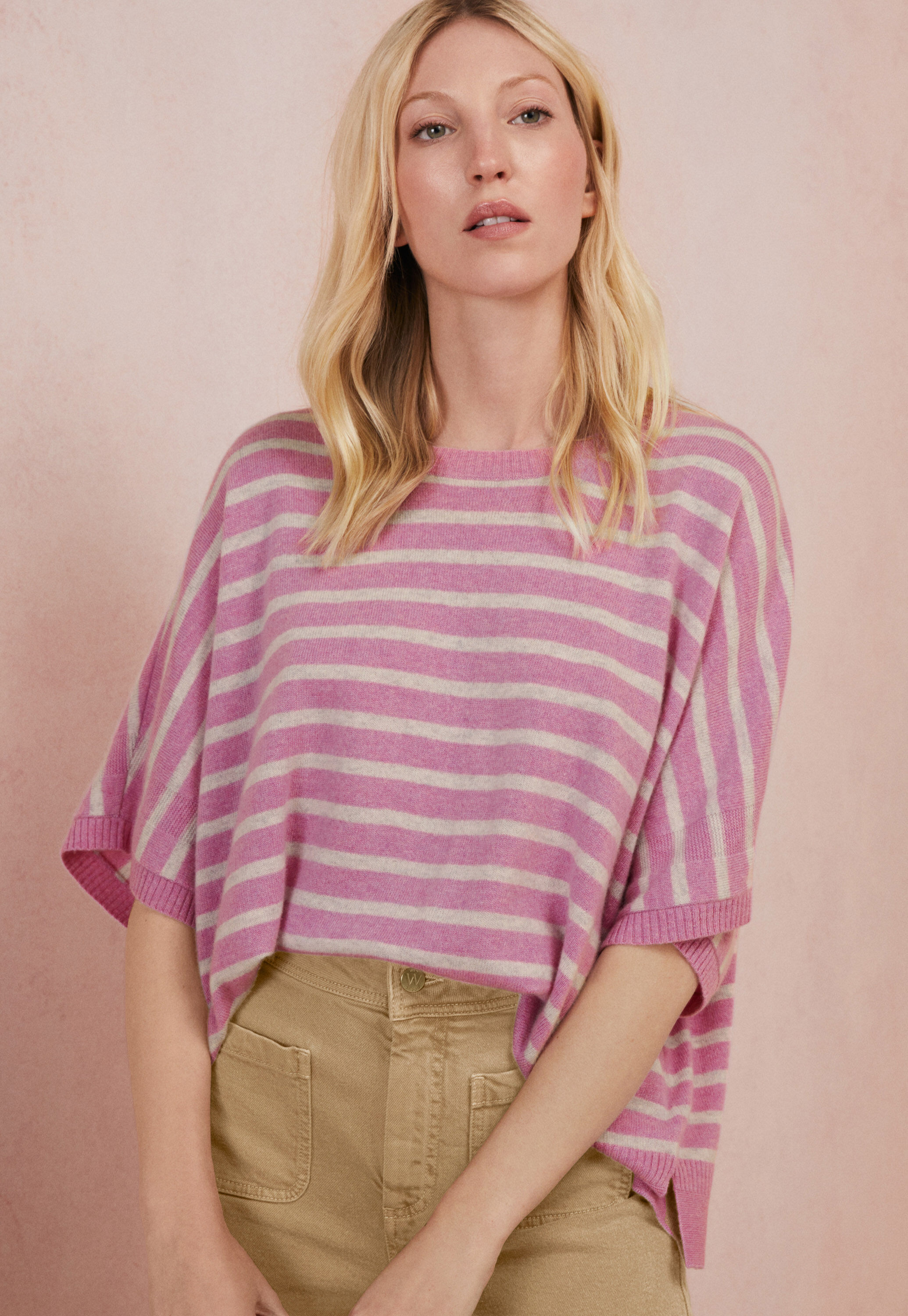 Striped poncho, Rose, large