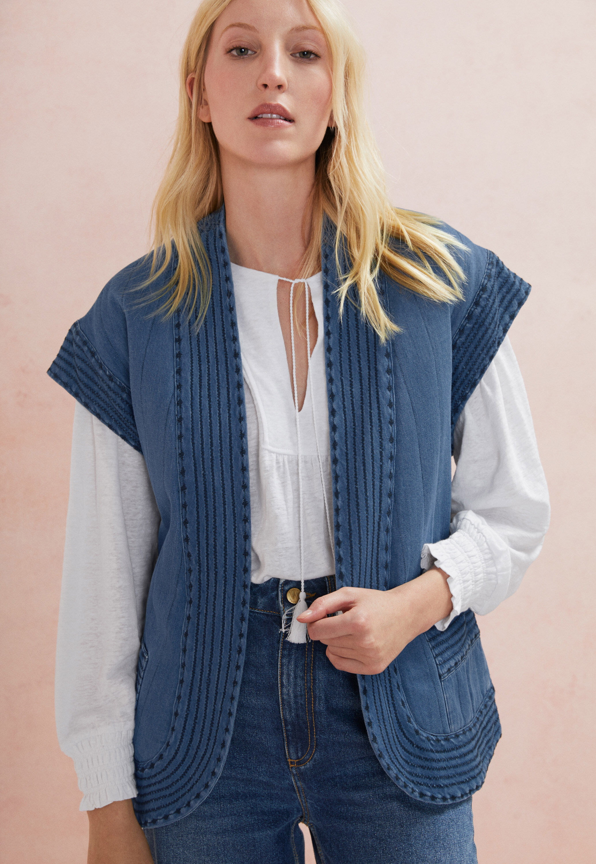 Quilted gilet, Washed indigo, large