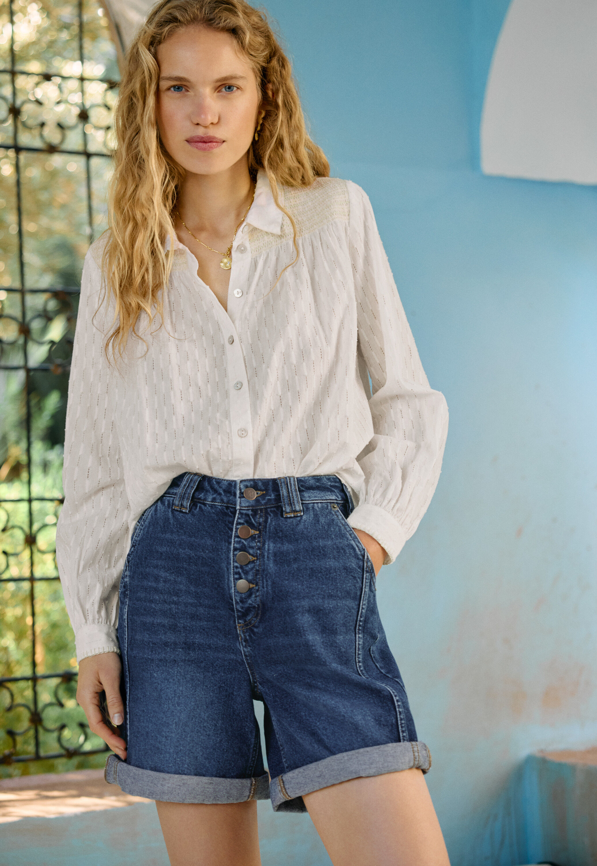 Shirring-detail shirt