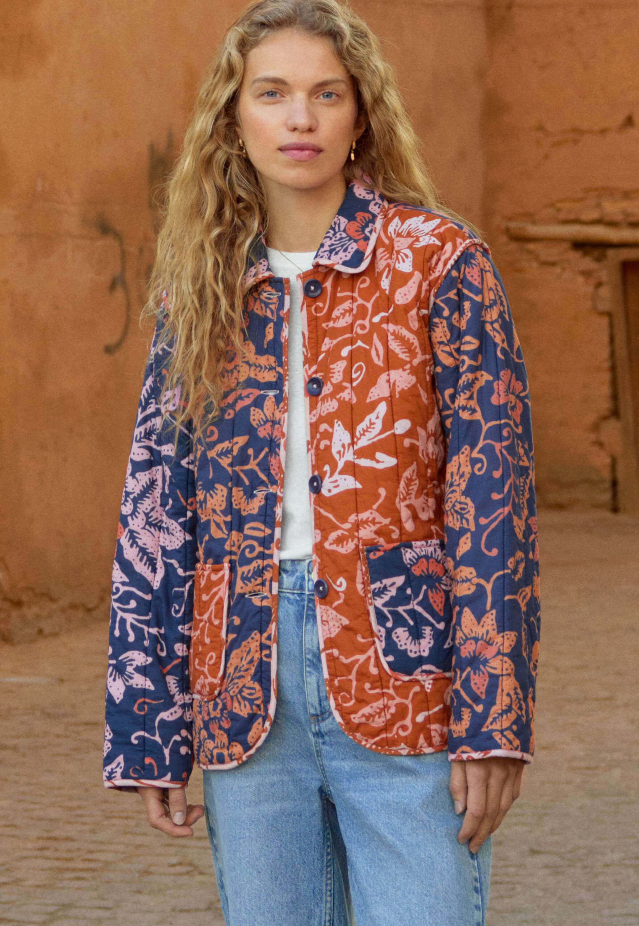 Printed quilted jacket, Orange ink, large