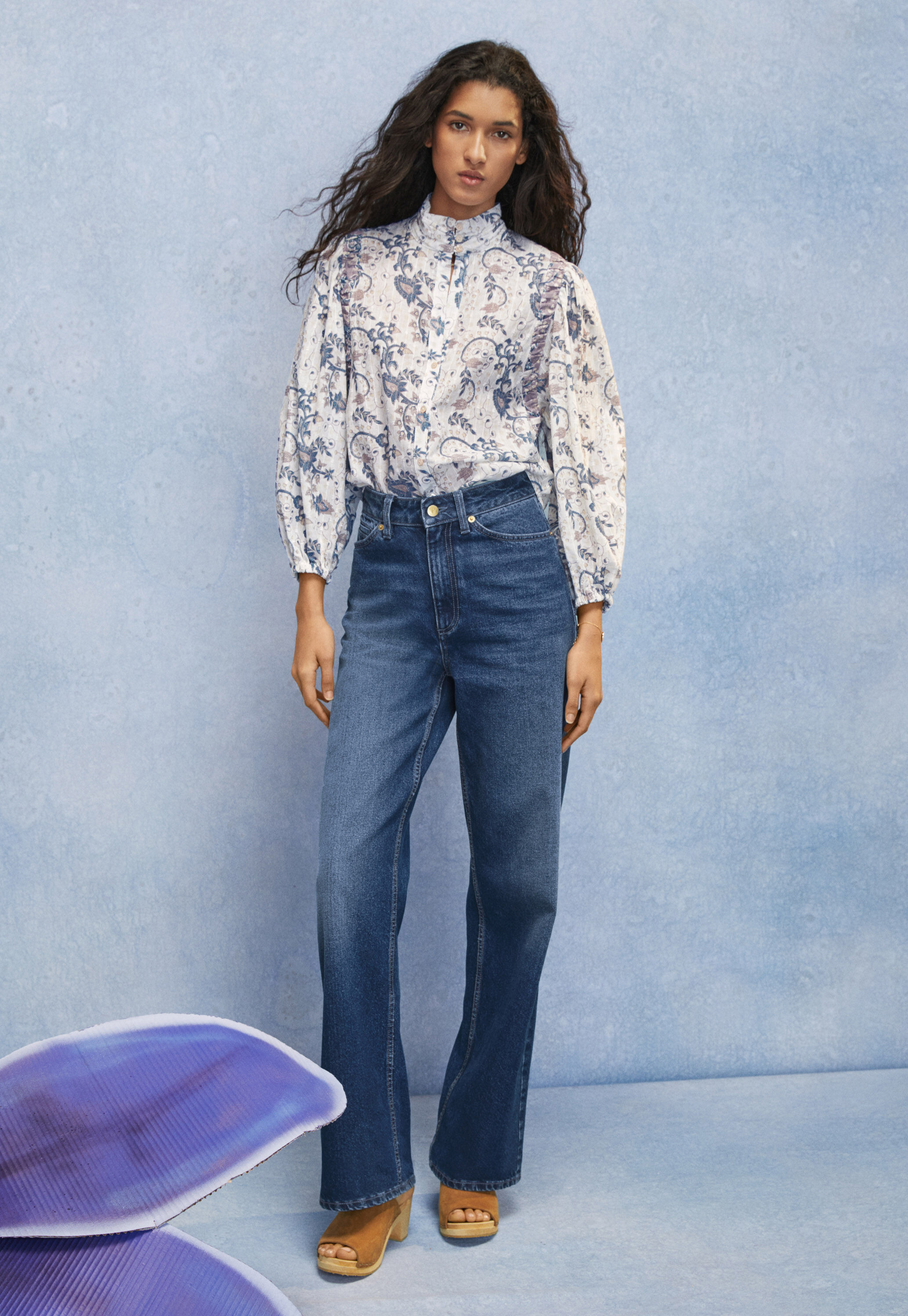 Printed high-neck blouse