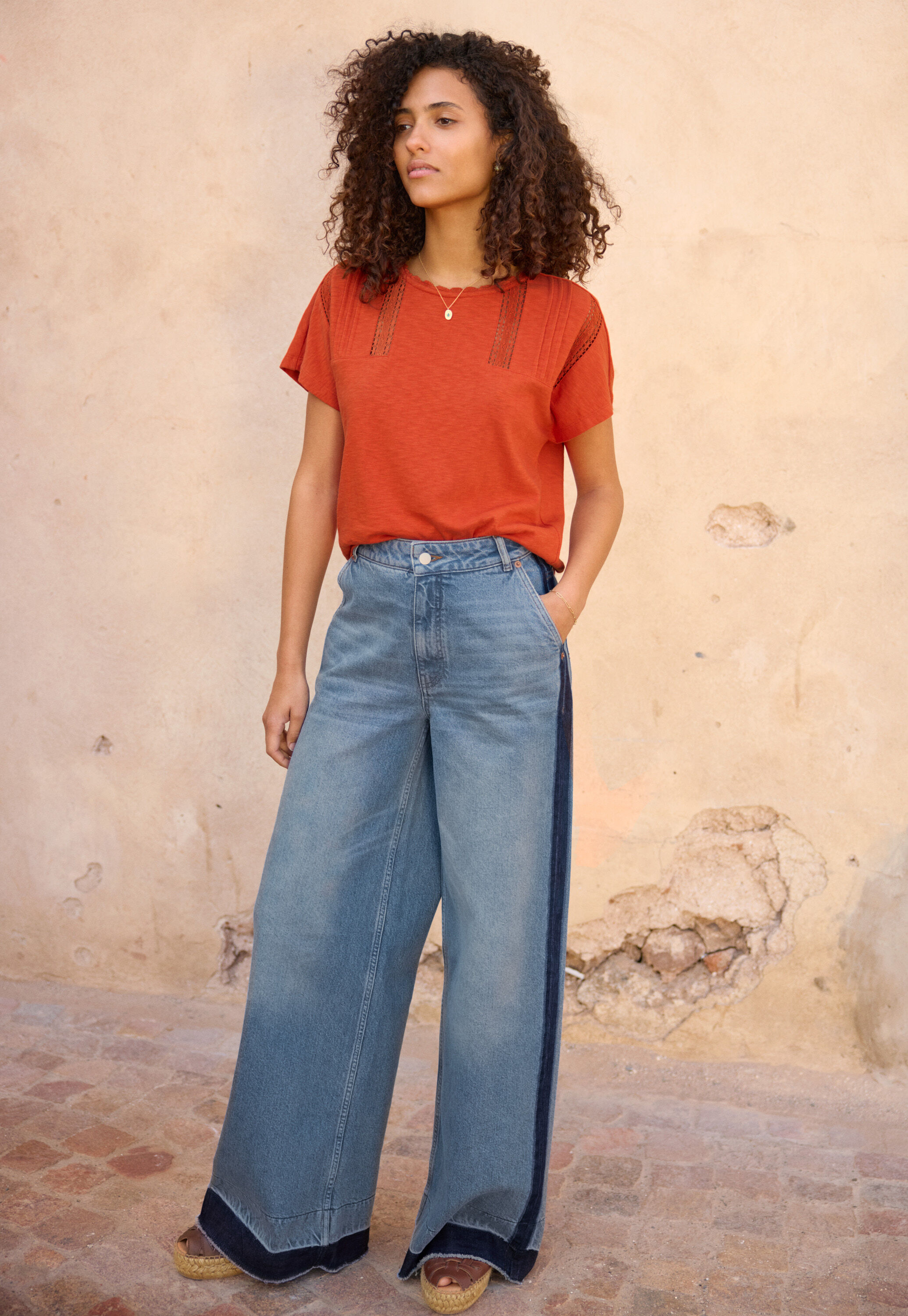 Wide-leg cord trousers