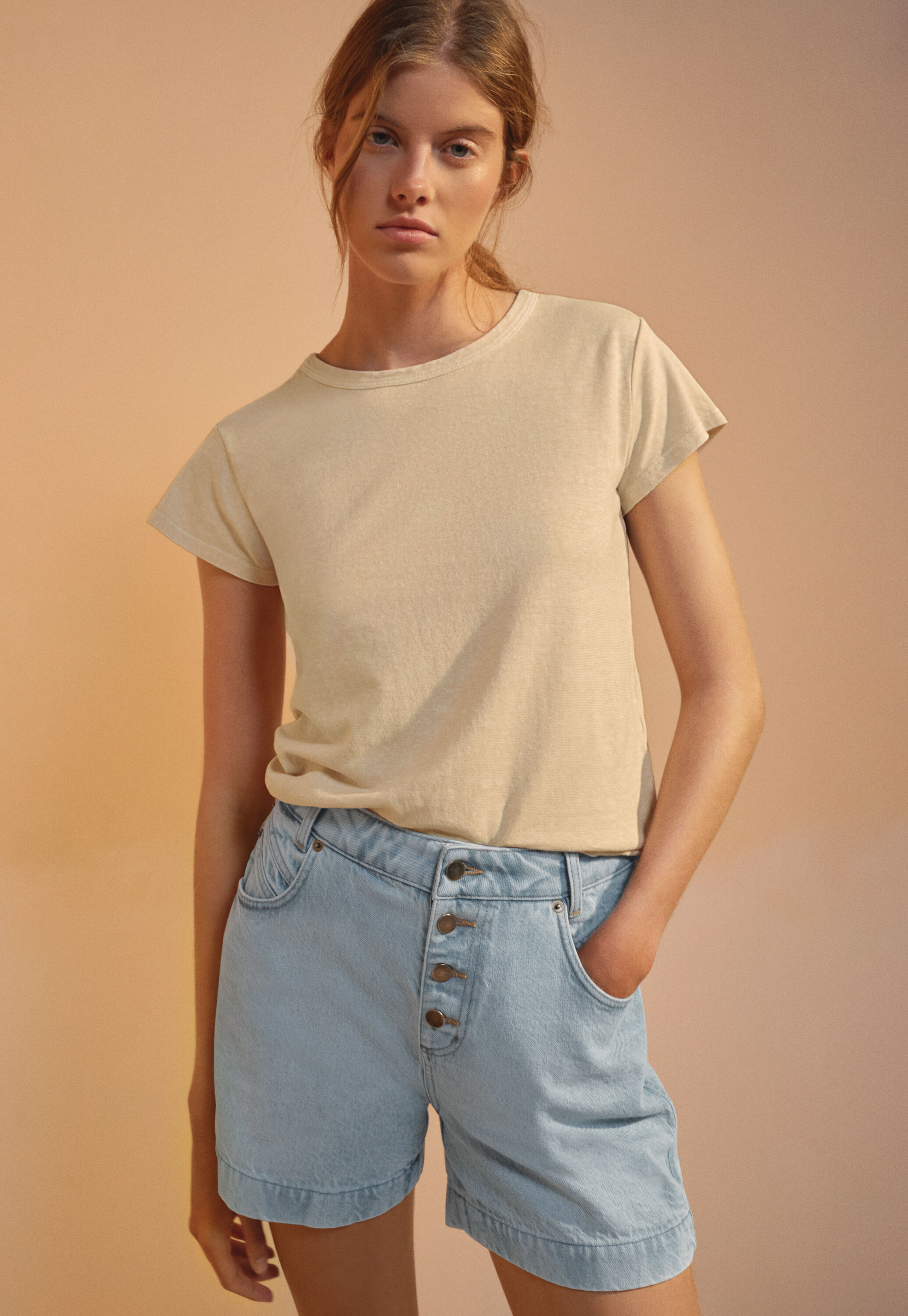 High-waisted denim shorts