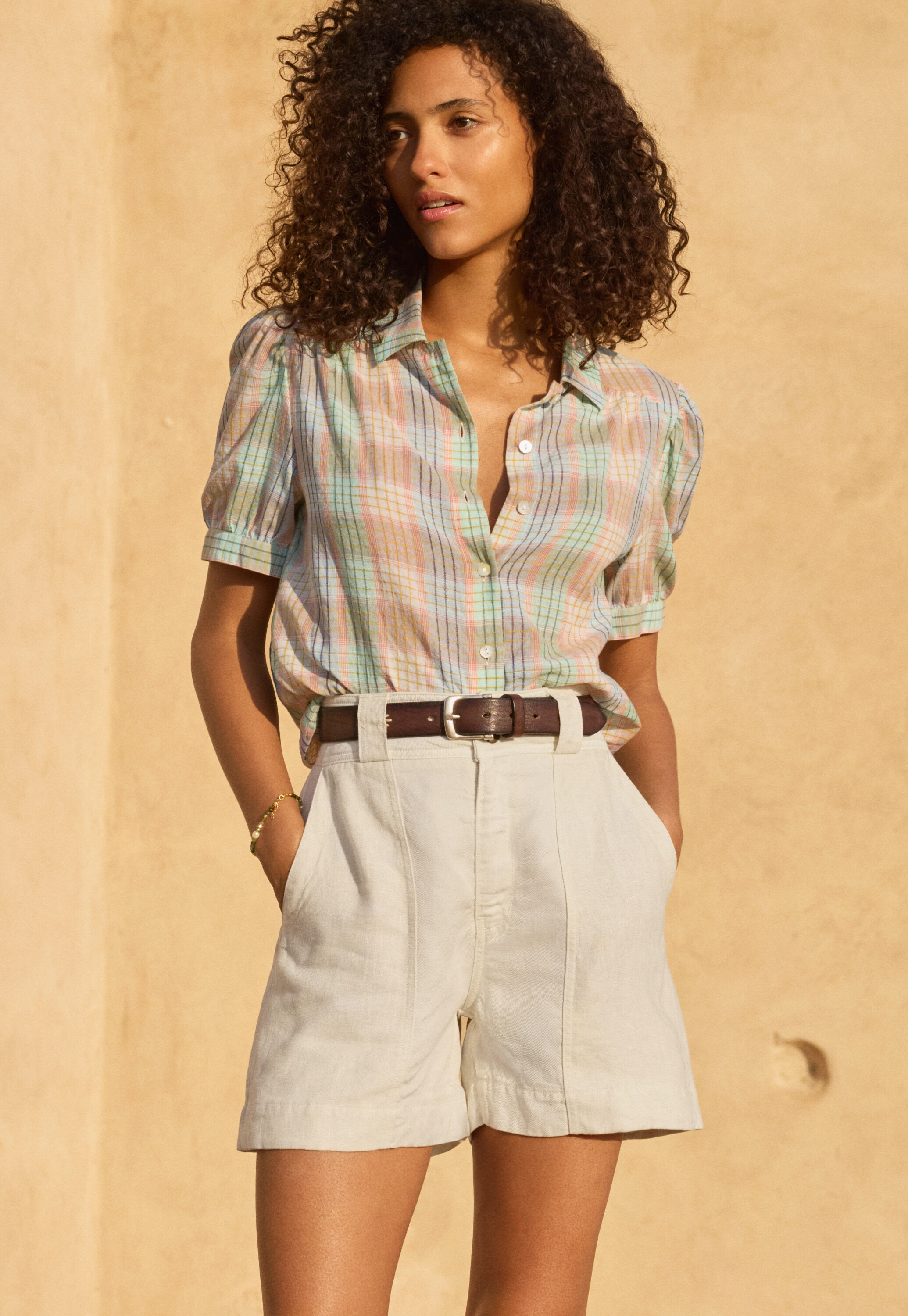 Short-sleeve checked shirt