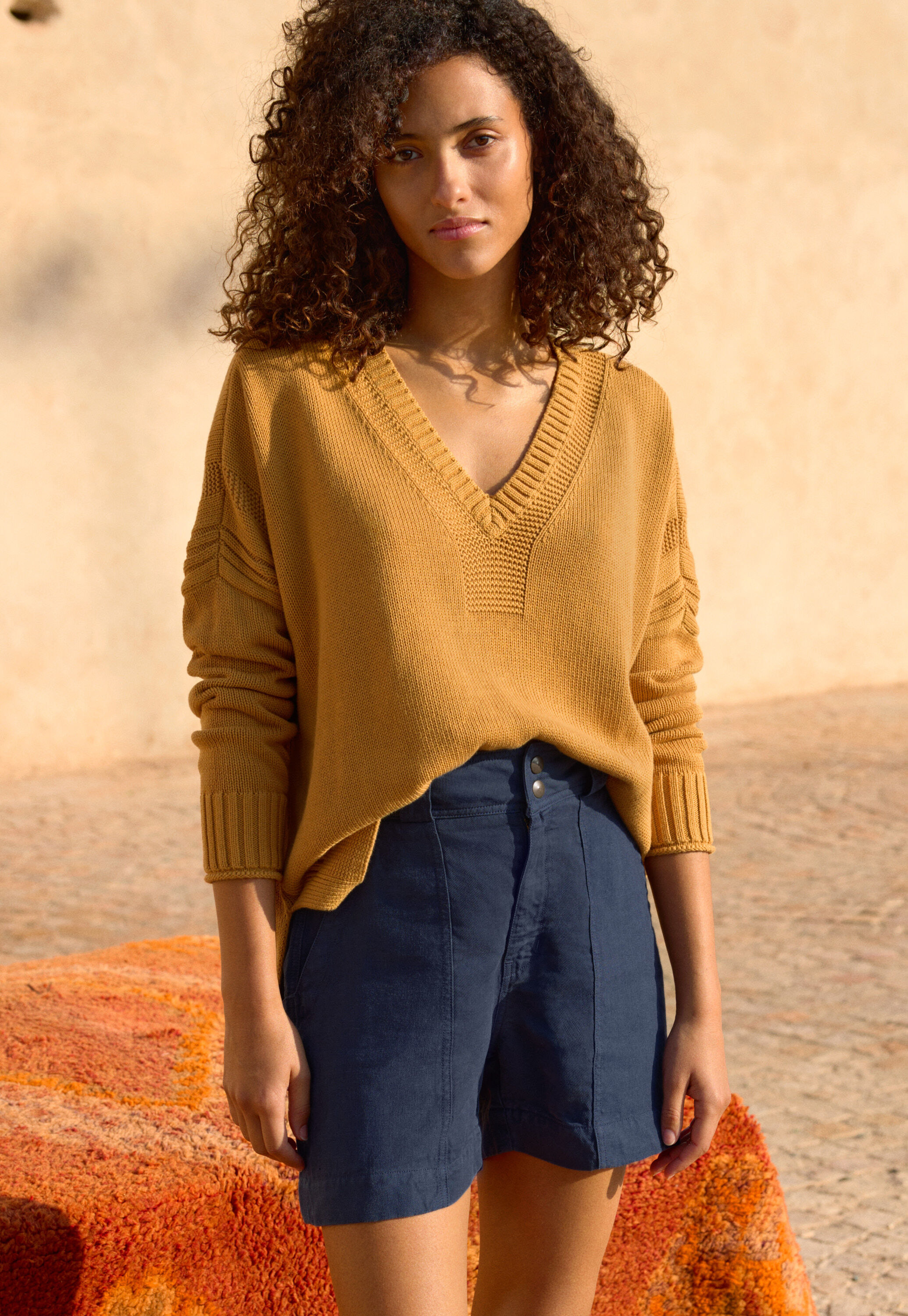 V-neck sweater, Warm yellow, large