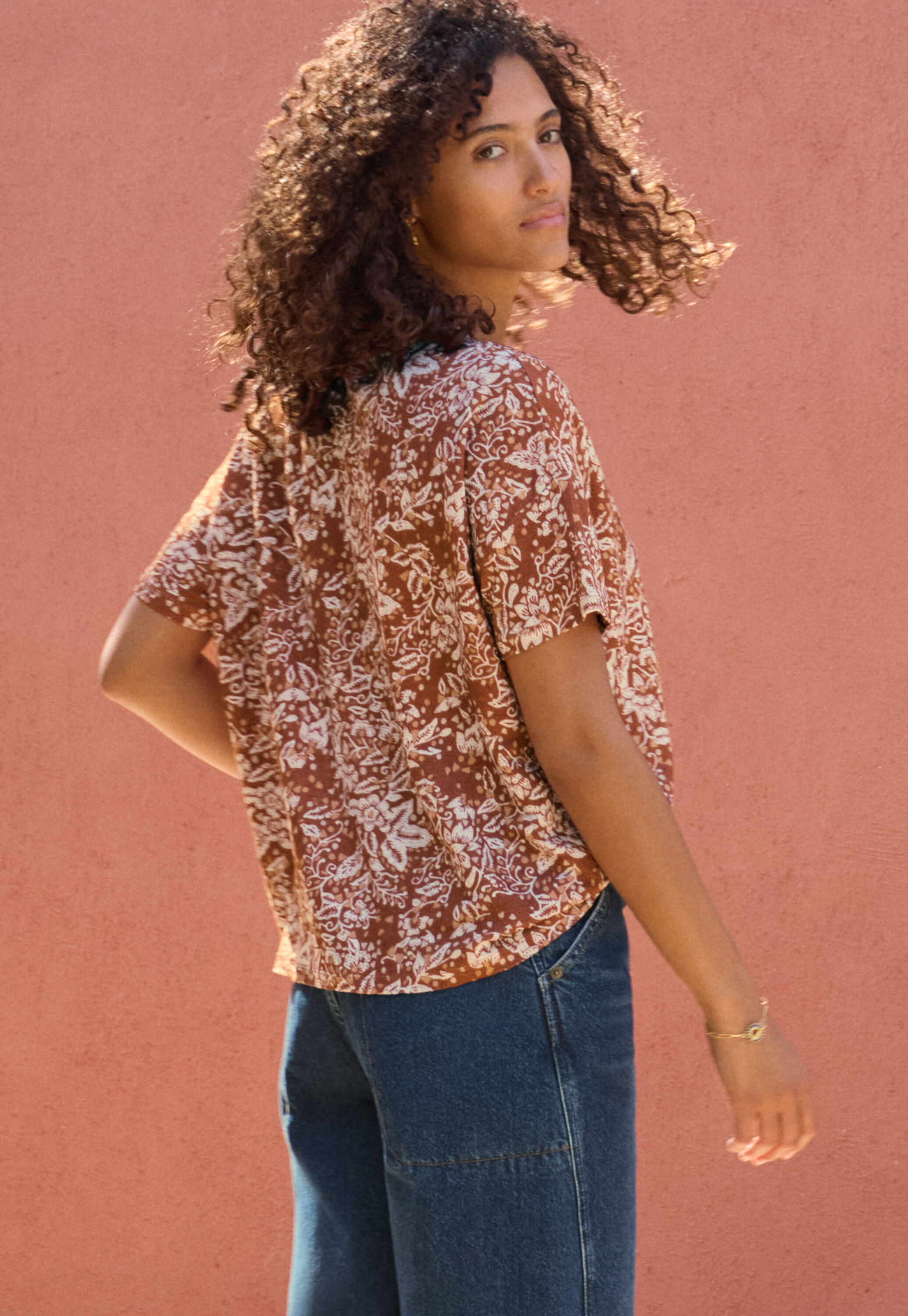 Printed T-shirt, Rust, large