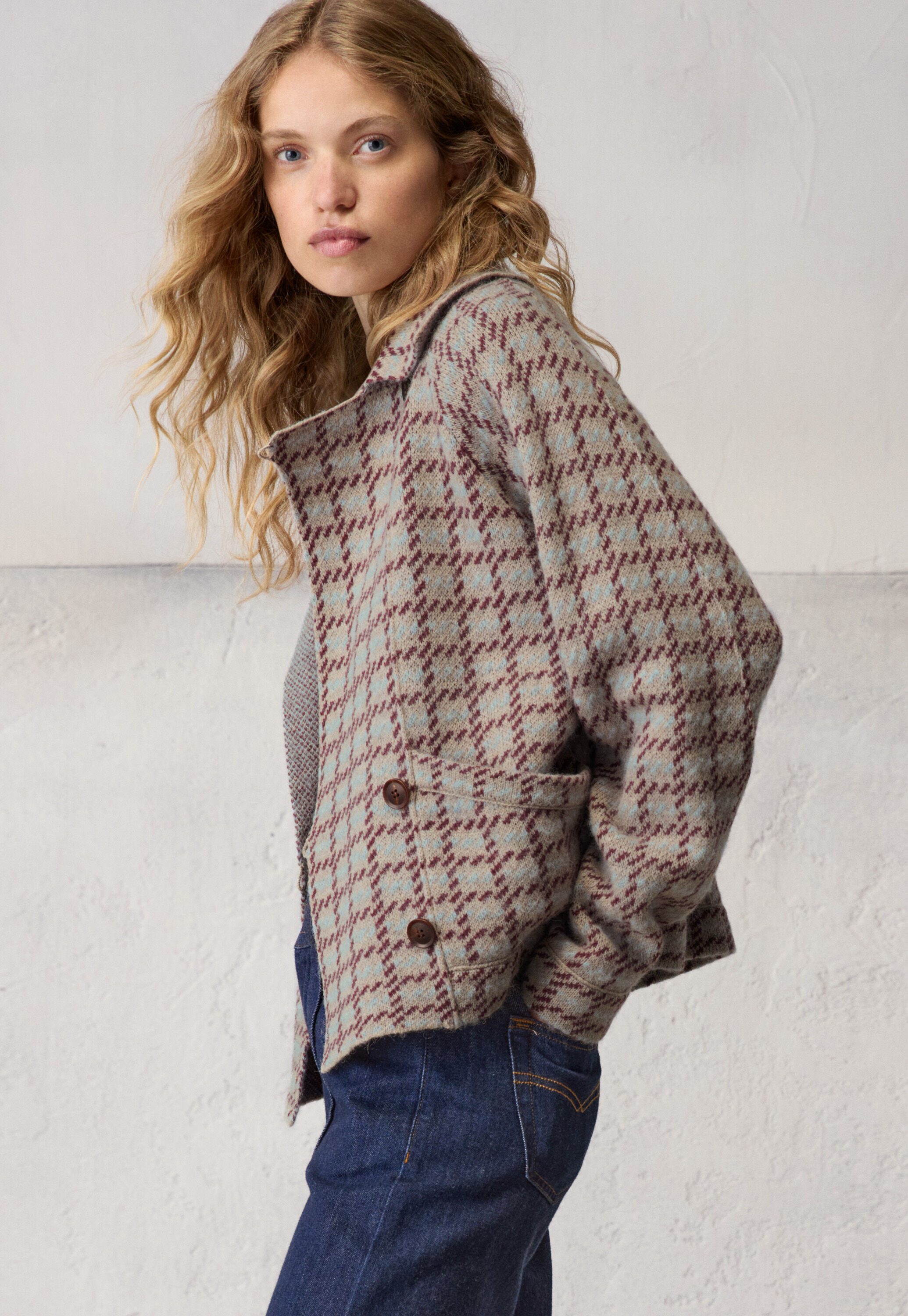 Knitted check jacket