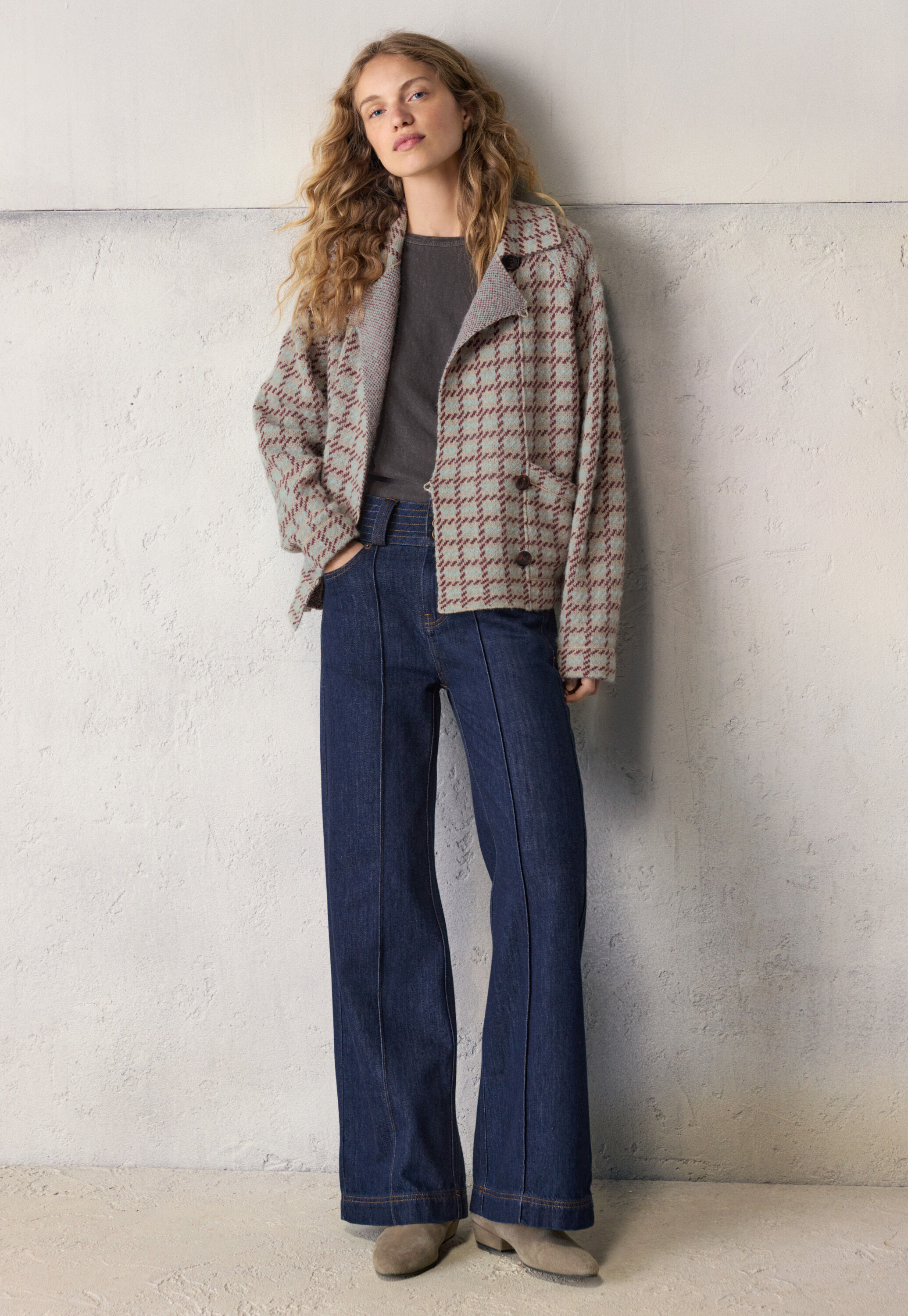Knitted check jacket