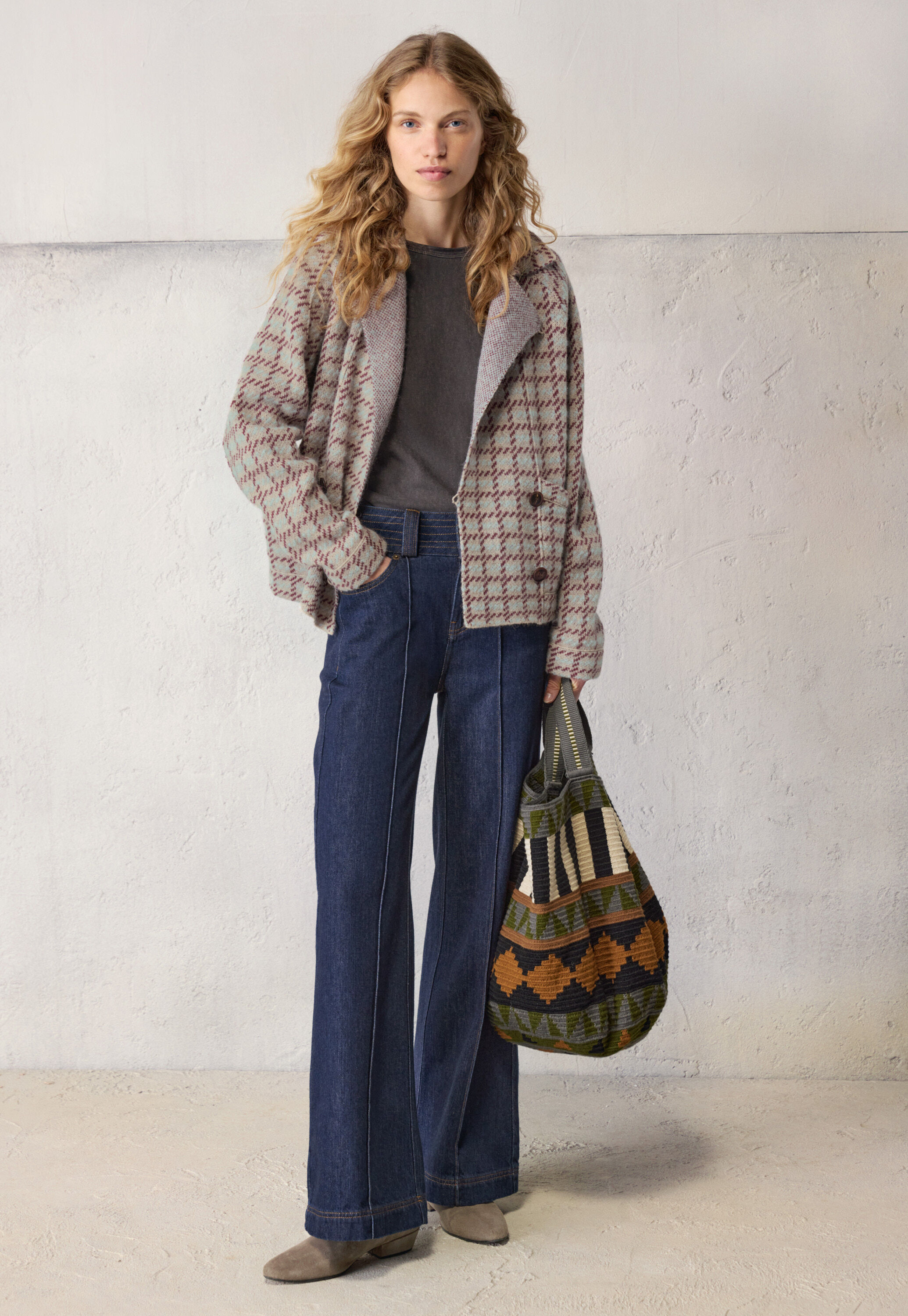 Knitted check jacket