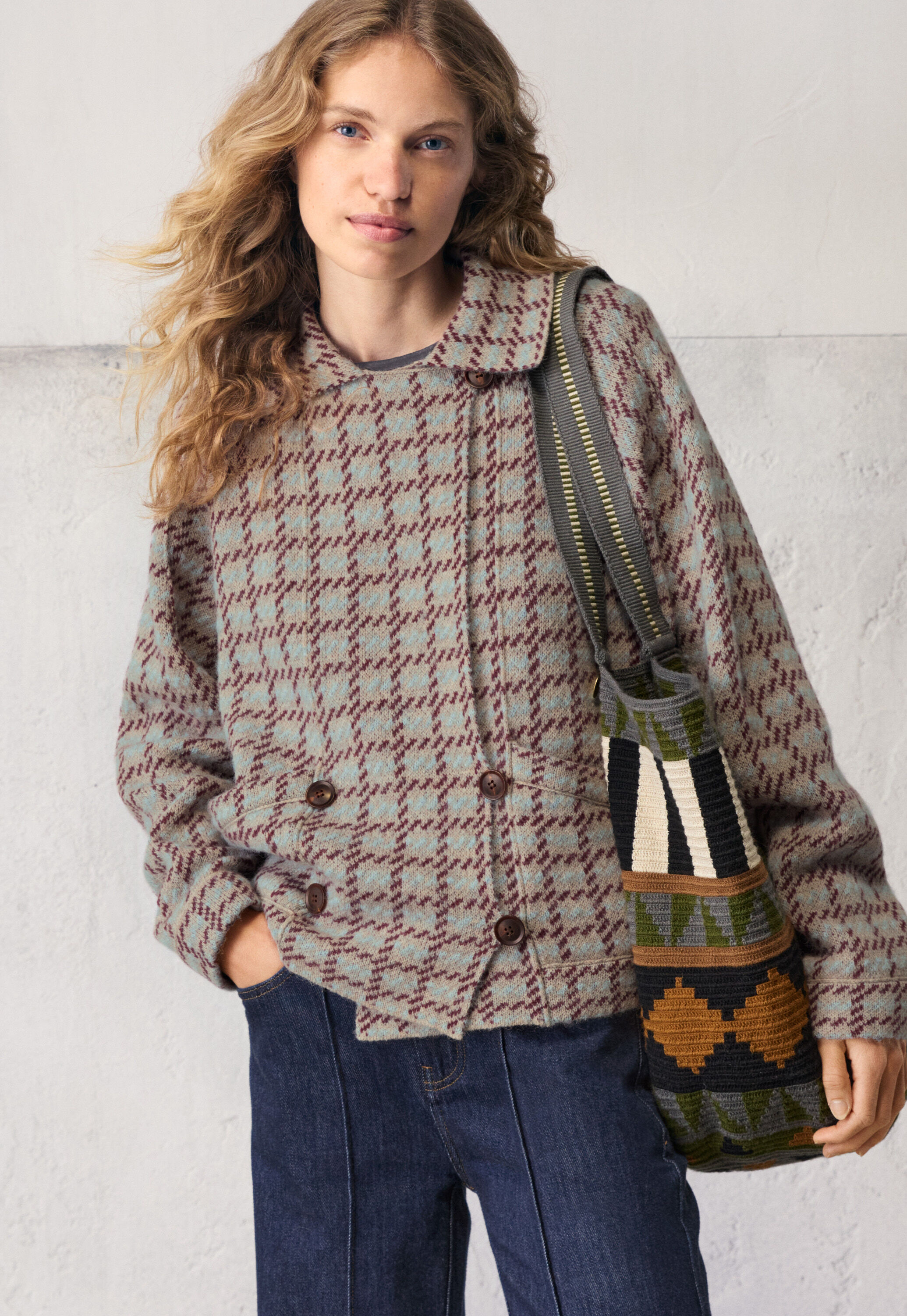 Knitted check jacket