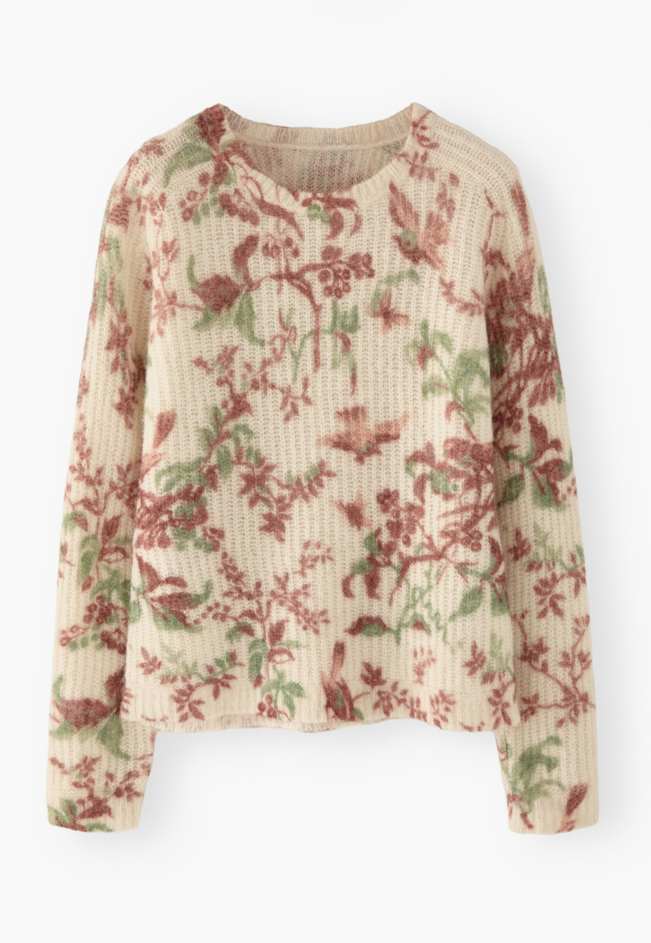Printed rib-stitch sweater, Ecru burgundy, large