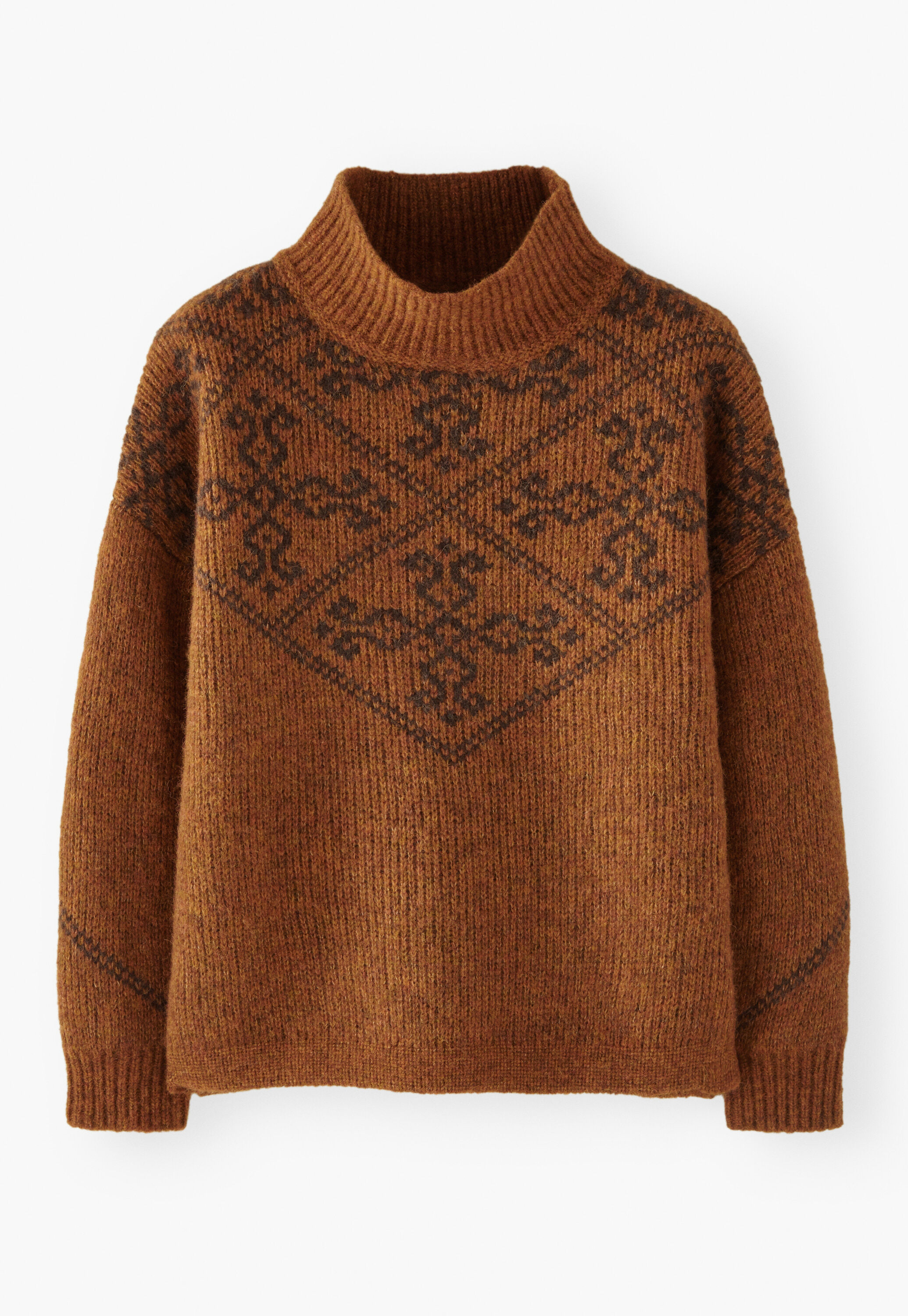 Jacquard sweater, Copper coffee, large