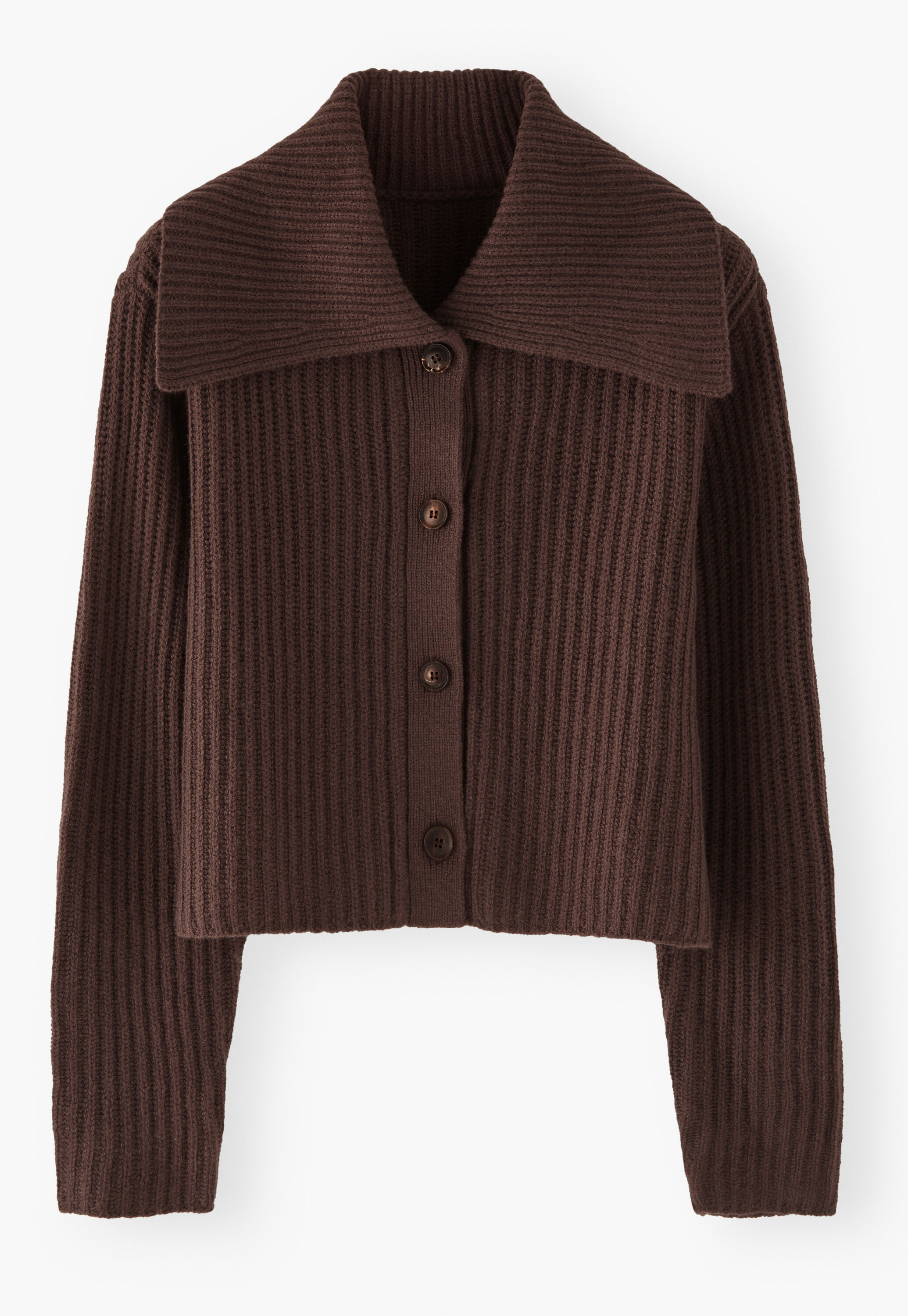 Rib-stitch collared cardigan, Dark chocolate, large
