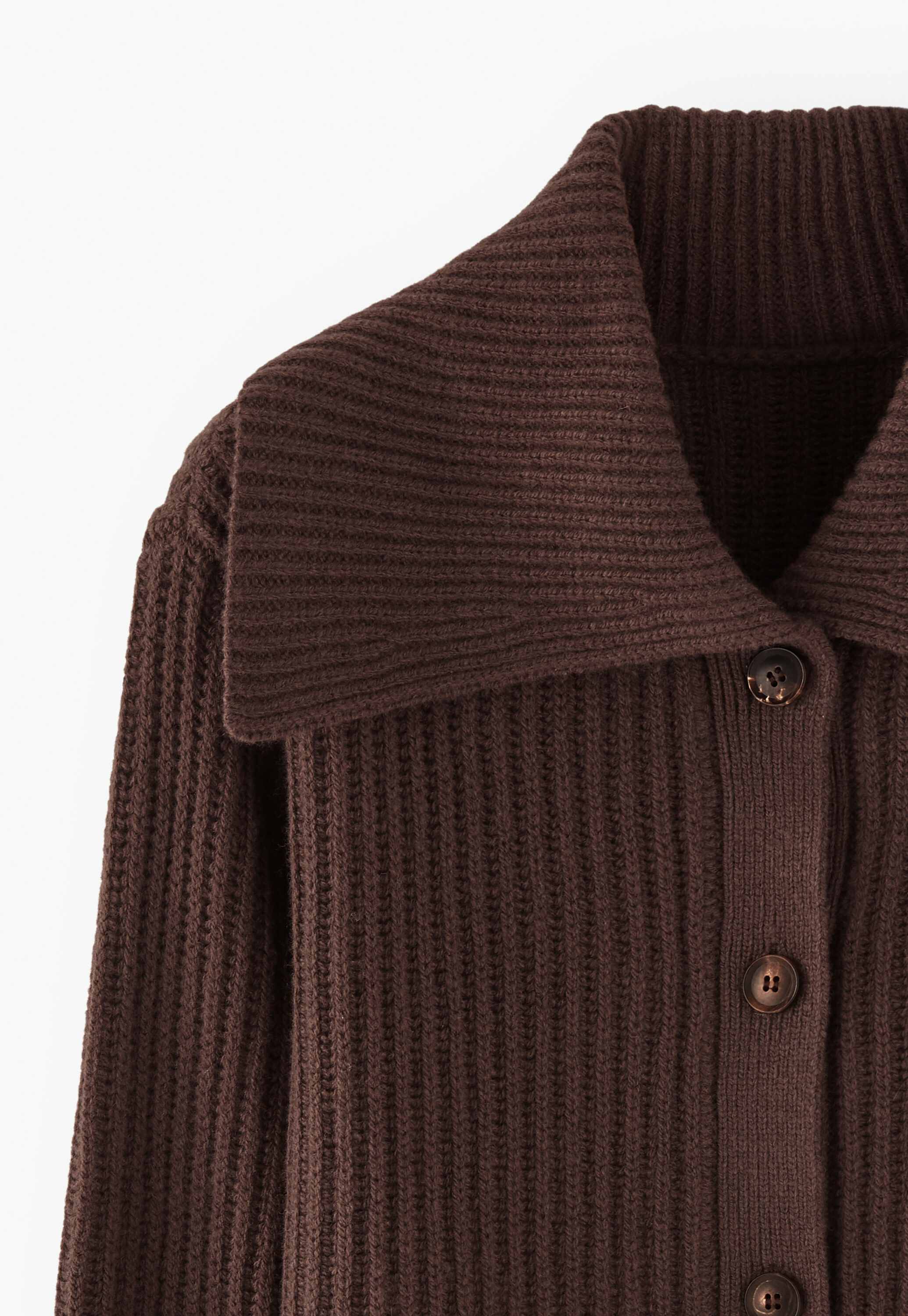 Rib-stitch collared cardigan, Dark chocolate, large