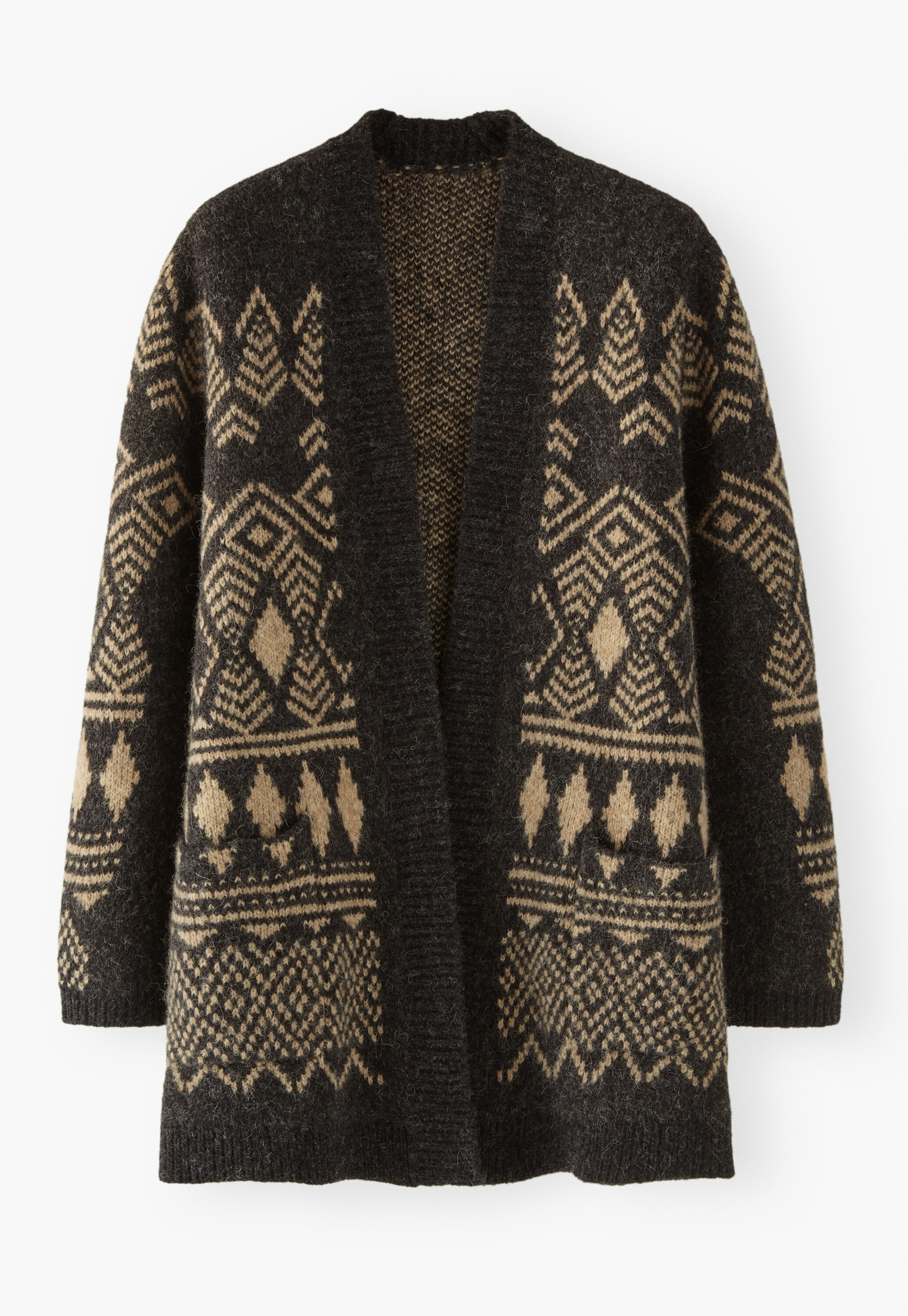 Long jacquard cardigan, Charcoal sand, large
