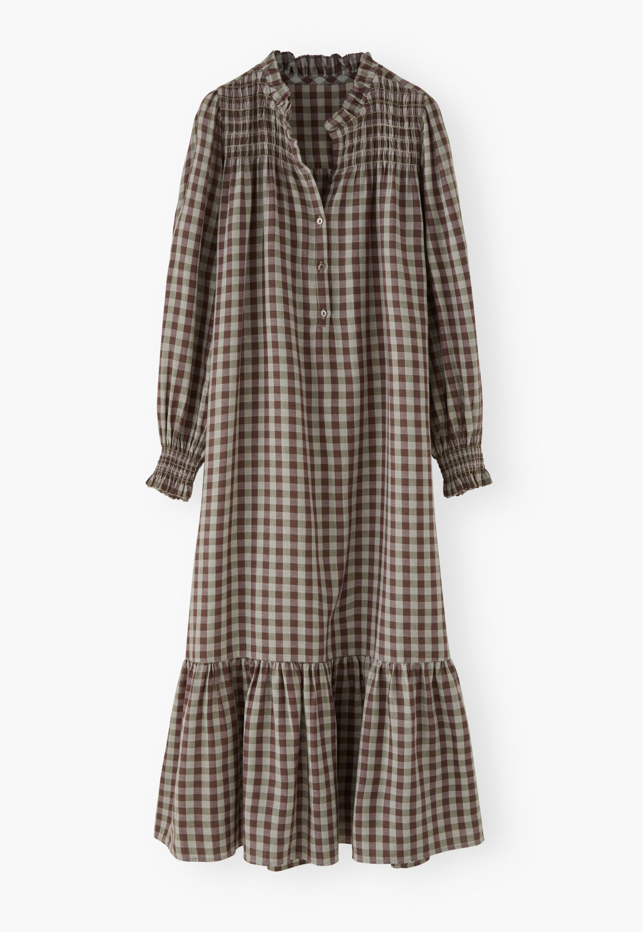 Smocked check dress, Sage plum, large
