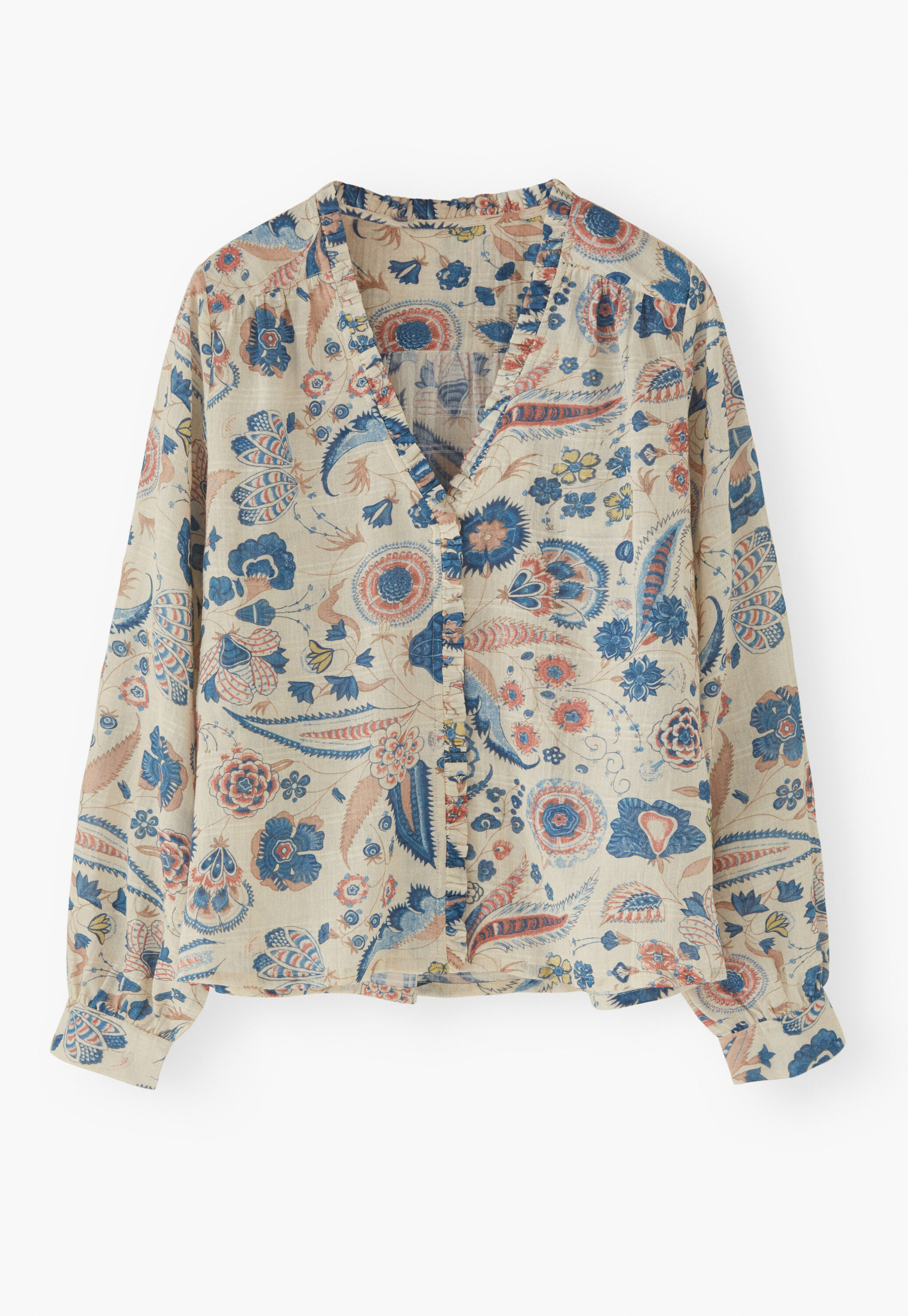 Printed blouse, Ecru denim, large