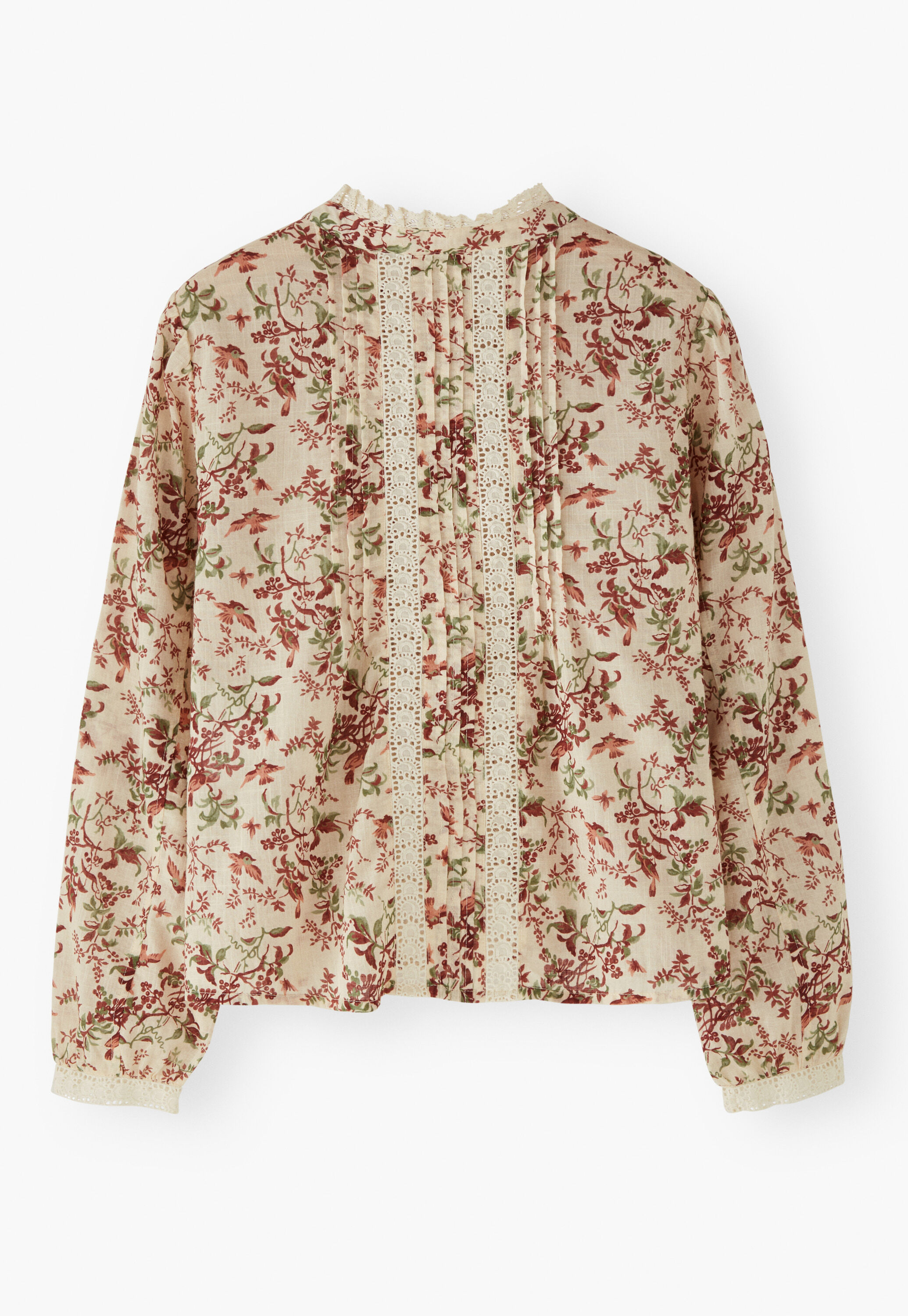 Printed lace detail blouse, Ecru burgundy, large